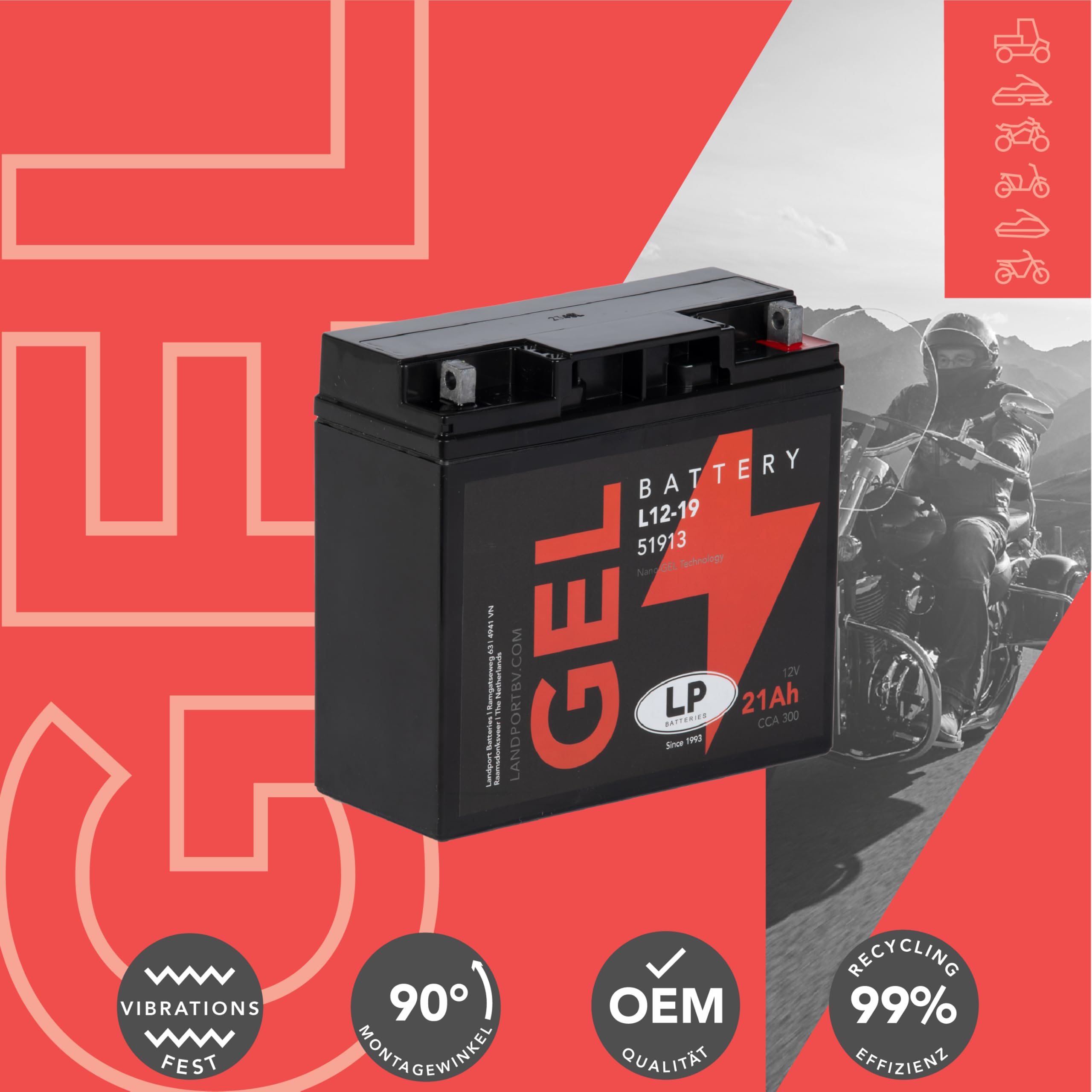 Batería de Gel para Moto Landport LP 12Volt, 21Ah /10Hr, 300CCA - MG L12-19
