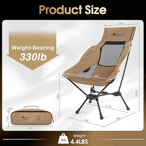 Miniatura 2 de MOON LENCE Silla de camping plegable de respaldo alto, silla compacta portátil de 330 libras con asiento ancho y respaldo ergonómico (caqui)