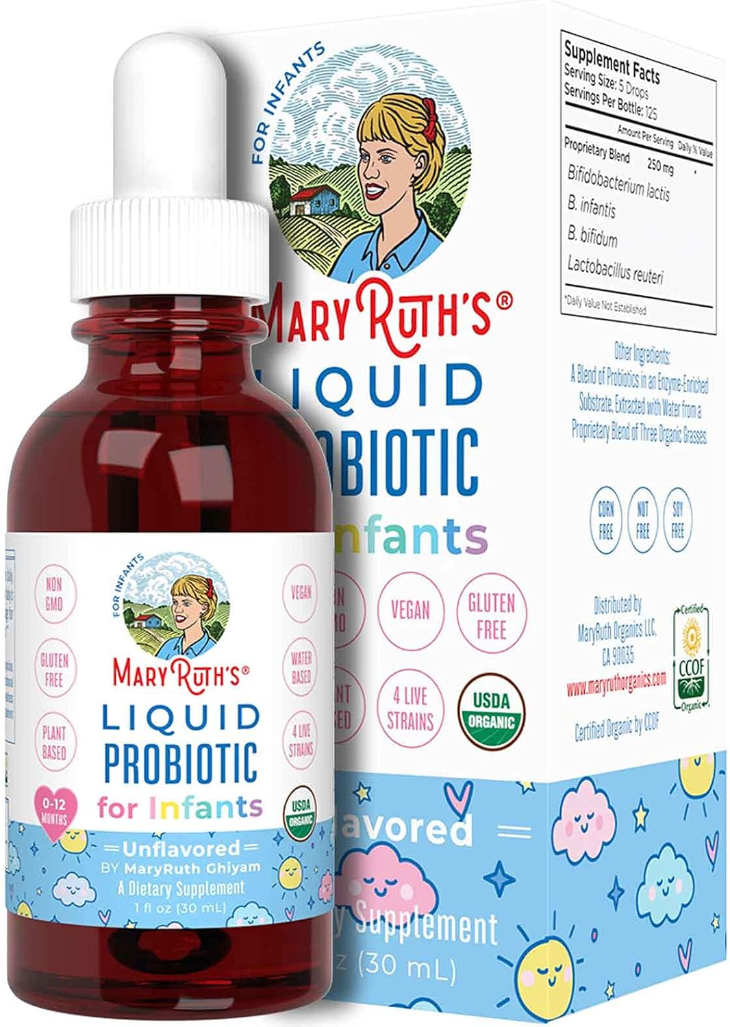 MaryRuth Organics Infant Probiotic Drops, Unflavored, 1 oz Gotas