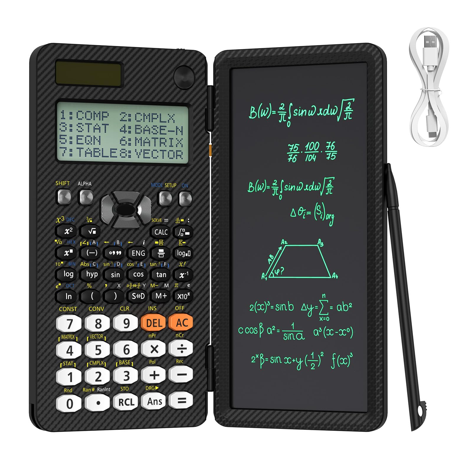 Wissenschaftlicher Taschenrechner 991ES Schwarz mit Notizblock Schreibtablett Faltbar