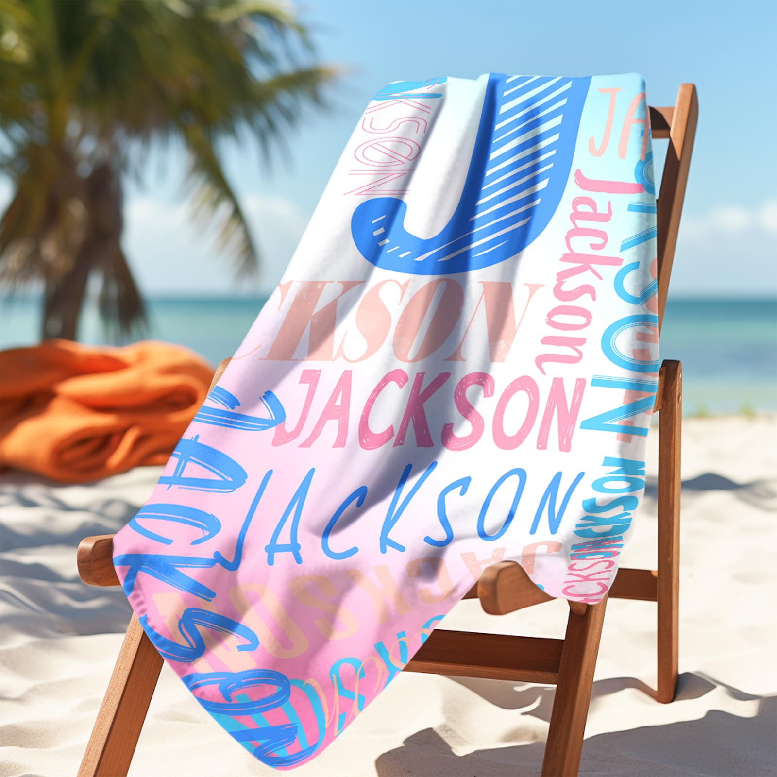 Ueedklaayy Personalized Beach Towels with Name for Adults & Kids, Custom Name Beach Towel for Girls Boys Men Women Oversized Beach Towels Summer Gifts