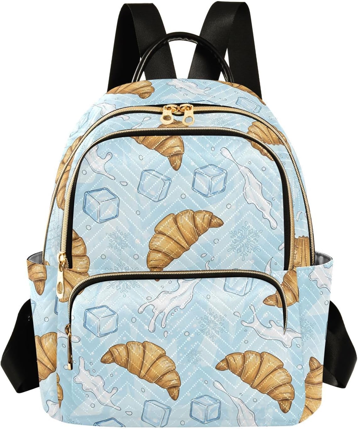 Croissant Ice Cube Snowflake Backpack Purse for Women Shoulder Bag Fashion Daypack Ladies Handbag Lightweight Travel Bag Rucksack