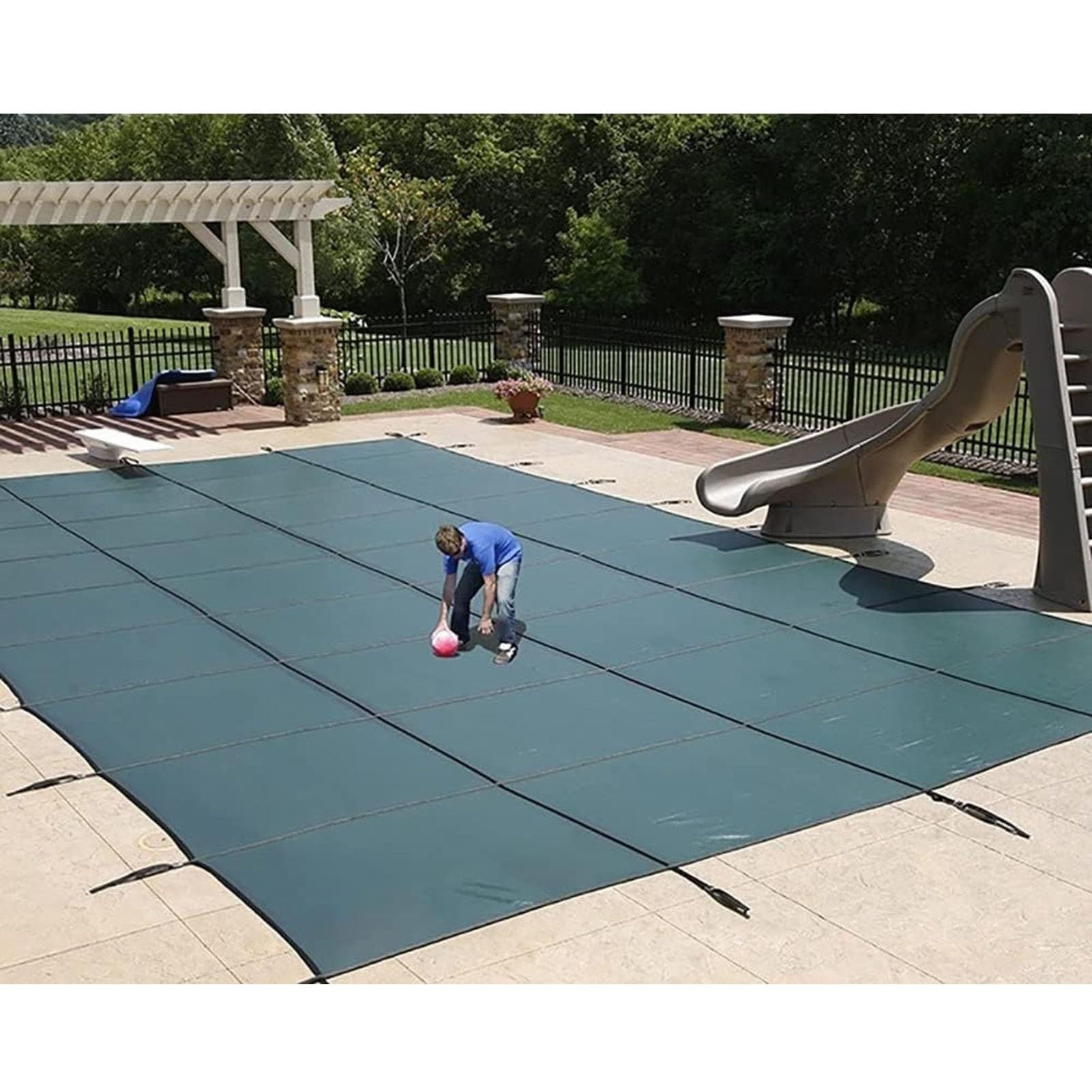 Inground Copertura di sicurezza per piscina, in rete verde, resistente, invernale, rotonda, per piscine interrate, 1,5 m/1,8 m/2,1 m/2,4 m/3 m/3,7 m/4,3 m/4,6 m/5,5 m/7,3 m grande (1 m x 1 m x 3 piedi
