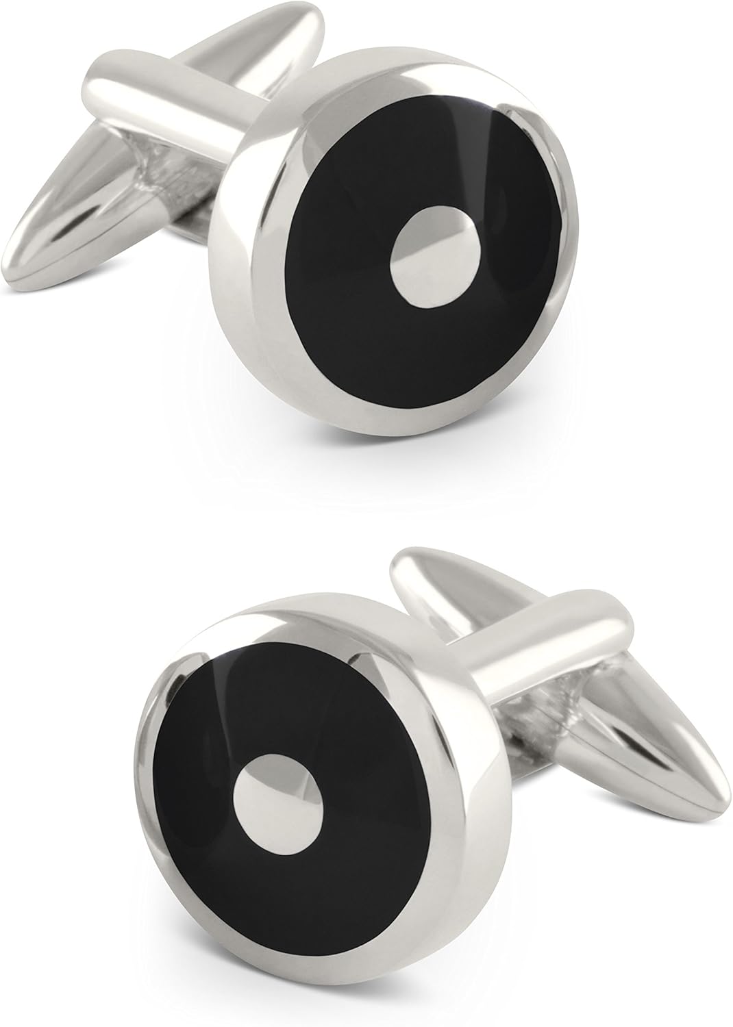 Round Jet Black Cufflinks, Sterling Silver & Enamel