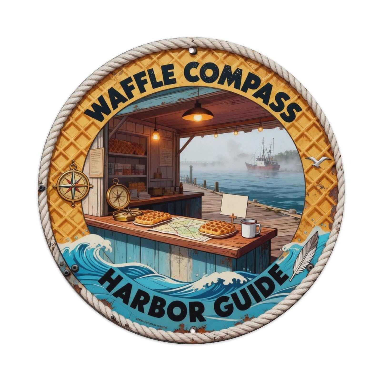 Waffle Compass Sign Metal Tin Sign Plaque