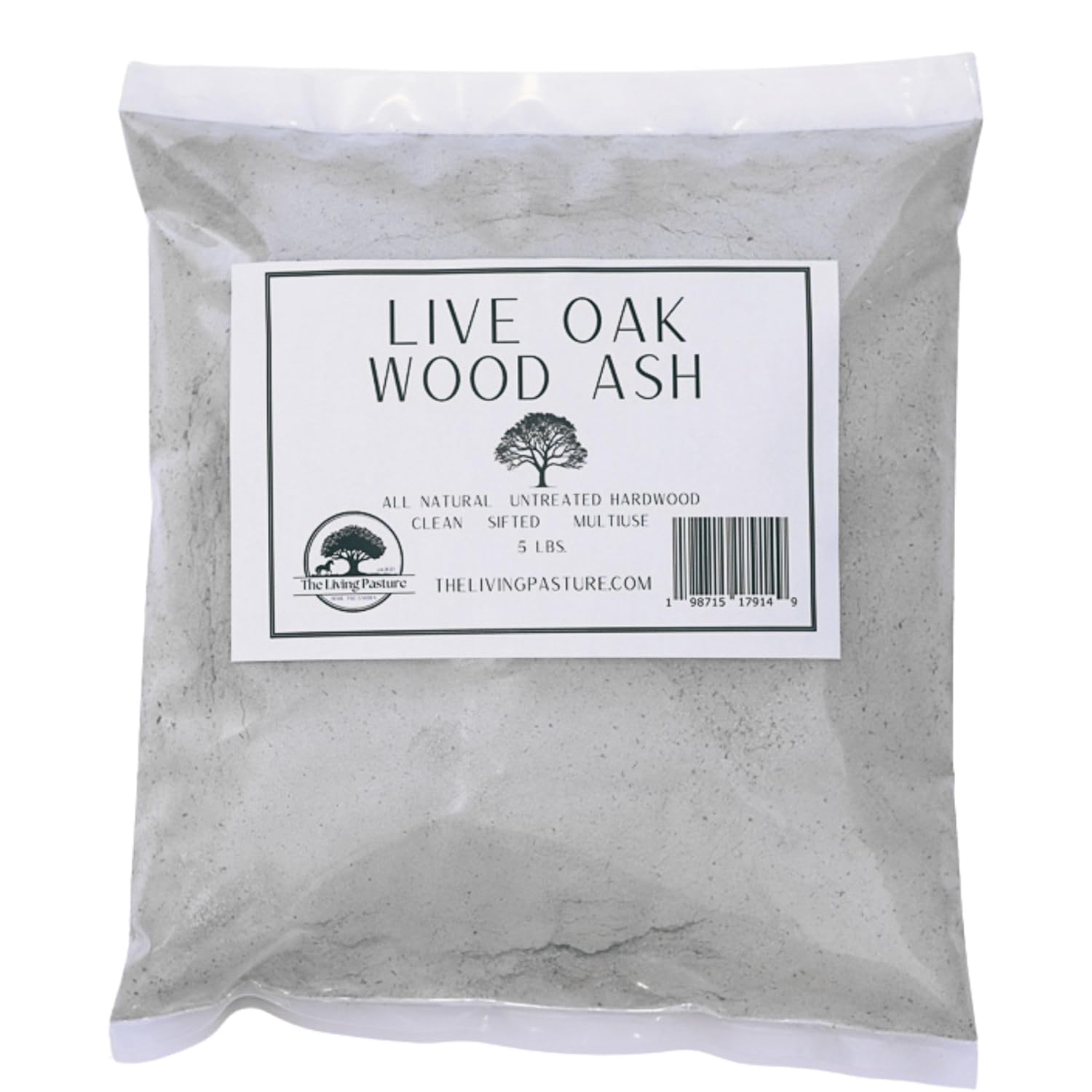 Live Oak Wood Ash - All Natural Clean Sifted Premium MultiUse Hardwood Ashes 5 lbs