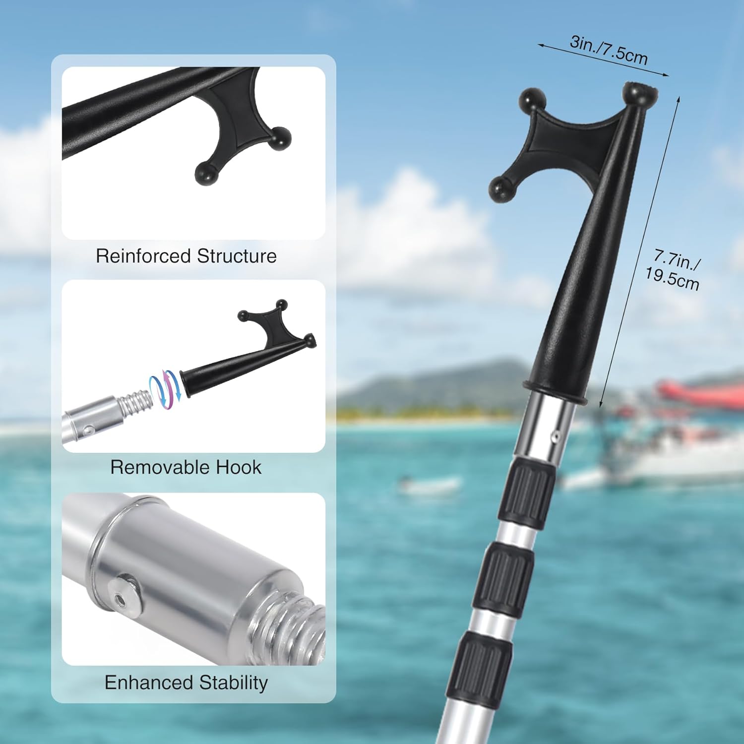 Lineslife Boat Hooks for Docking,Telescoping Boat Hook,Sturdy and Lightweight Push Pole for Boat Accessories