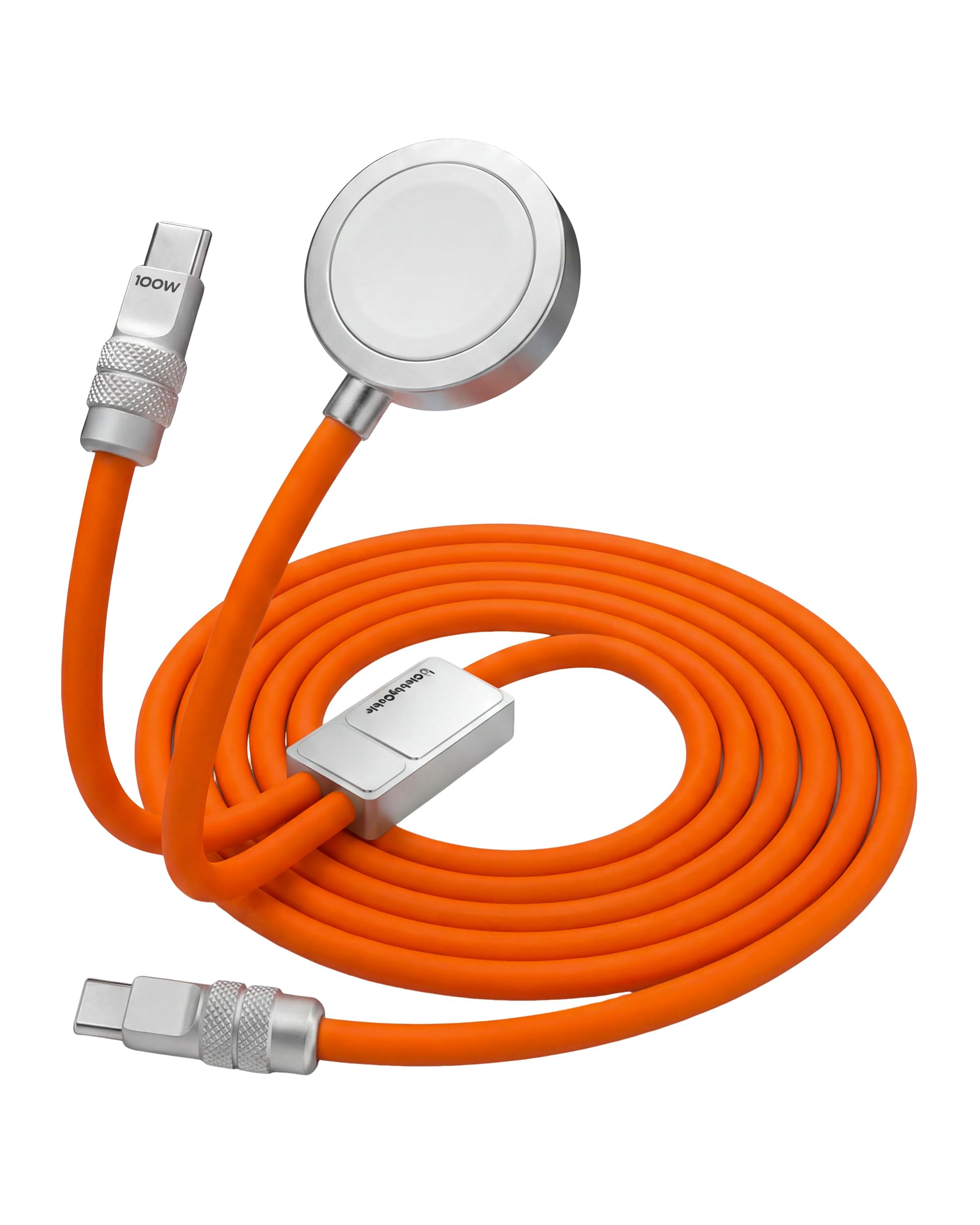 chubbycable 2-in-1 USB-C-Ladekabel für Apple Watch, 40 Minuten, 80 %, Orange, 1,2 m | All-in-One 2-in-1-Kabel mit Apple Watch Ladegerät und 100W USB C Schnellladung, ersetzt mehrere Kabel für Zuhause und Reisen