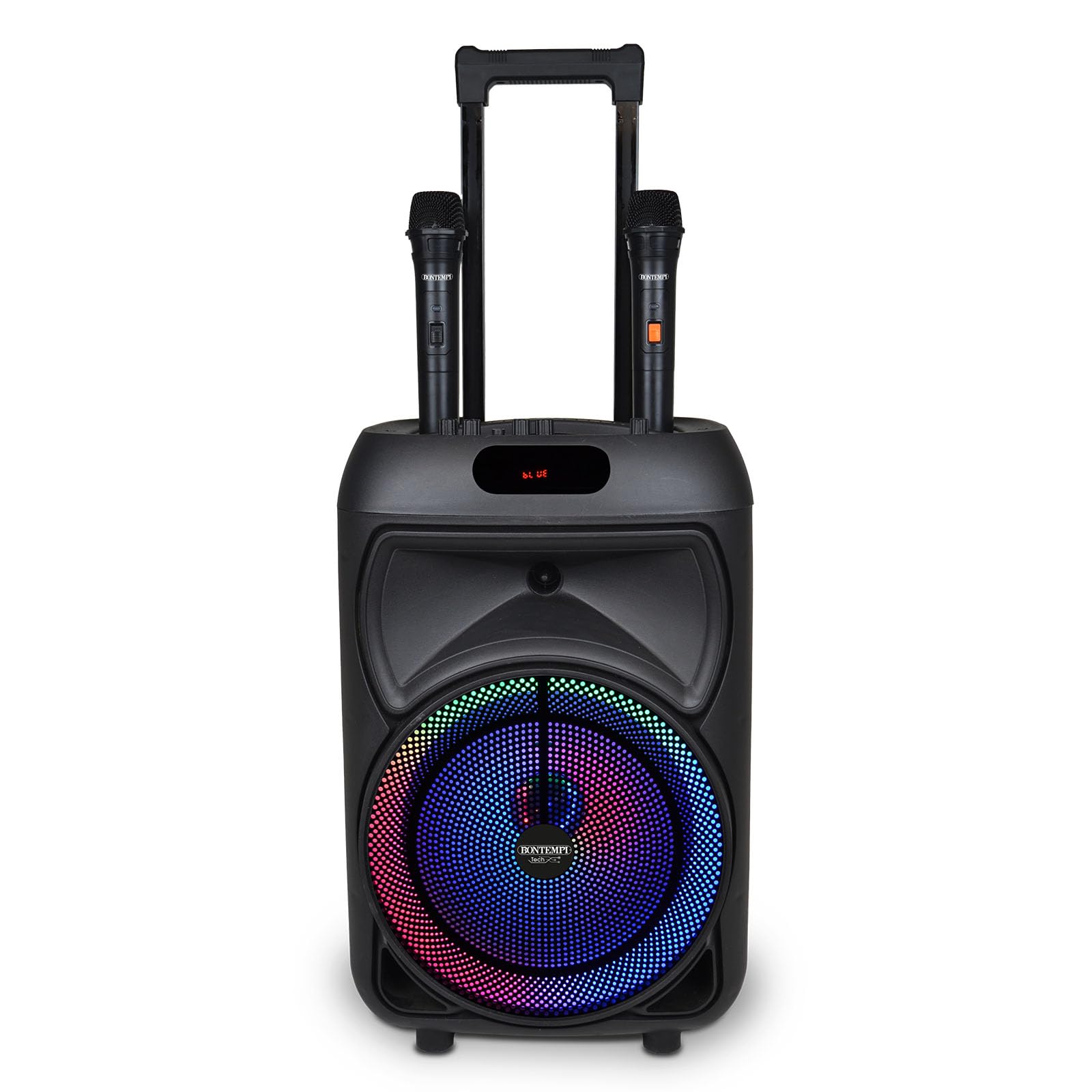 Bontempi | Cassa Trolley Acustica Wireless con 2 Microfoni Senza Filo, Luci RGB, Telecomando, Display, Funzione TWS, 48x29x24 cm