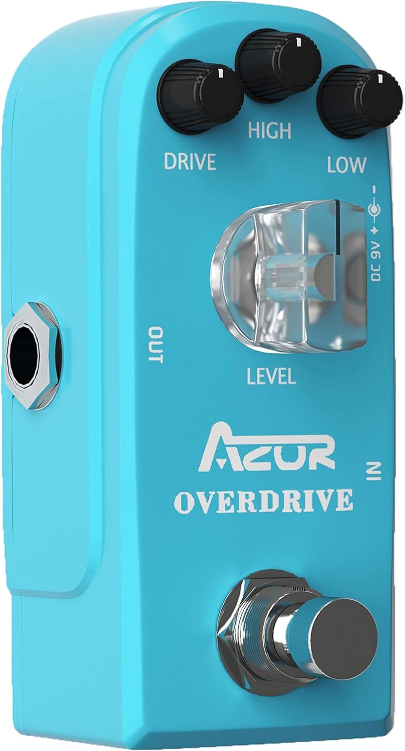 AZOR Pedal Power Adapter with Overdrive Guitar Effect Pedal, Classical Pedal with True Bypass Blue AP-308