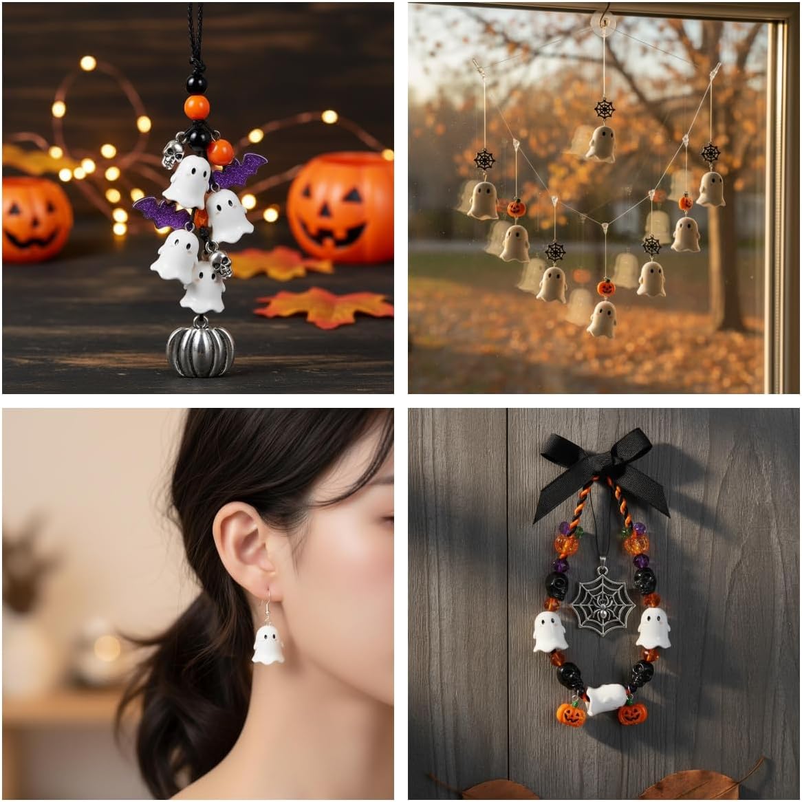 40 Pcs Cute Ghost Shaped Beads,Acrylic Halloween Beads, White Ghost Spacer Beads for Keychain Pens Lanyards Bracelet Necklace Jewelry