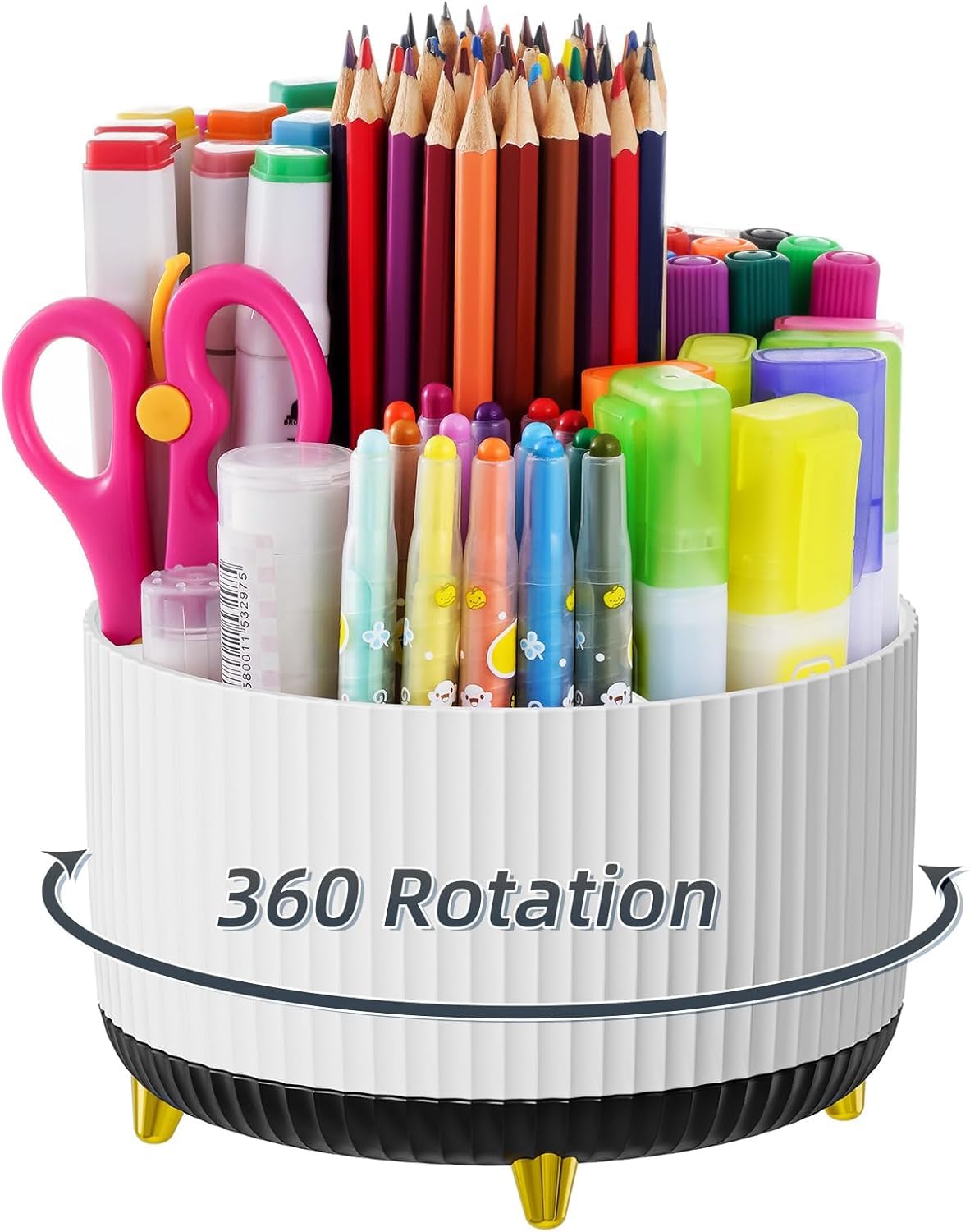 Marbrasse Schreibtisch Organizer,360 Grad Drehbarer Stifthalter für Schreibtisch Zubehör mit 5 Fächern,Stifte Organizer,Stift Aufbewahrungsbox für Büro Zuhause (Schwarz und Weiß Mischen)