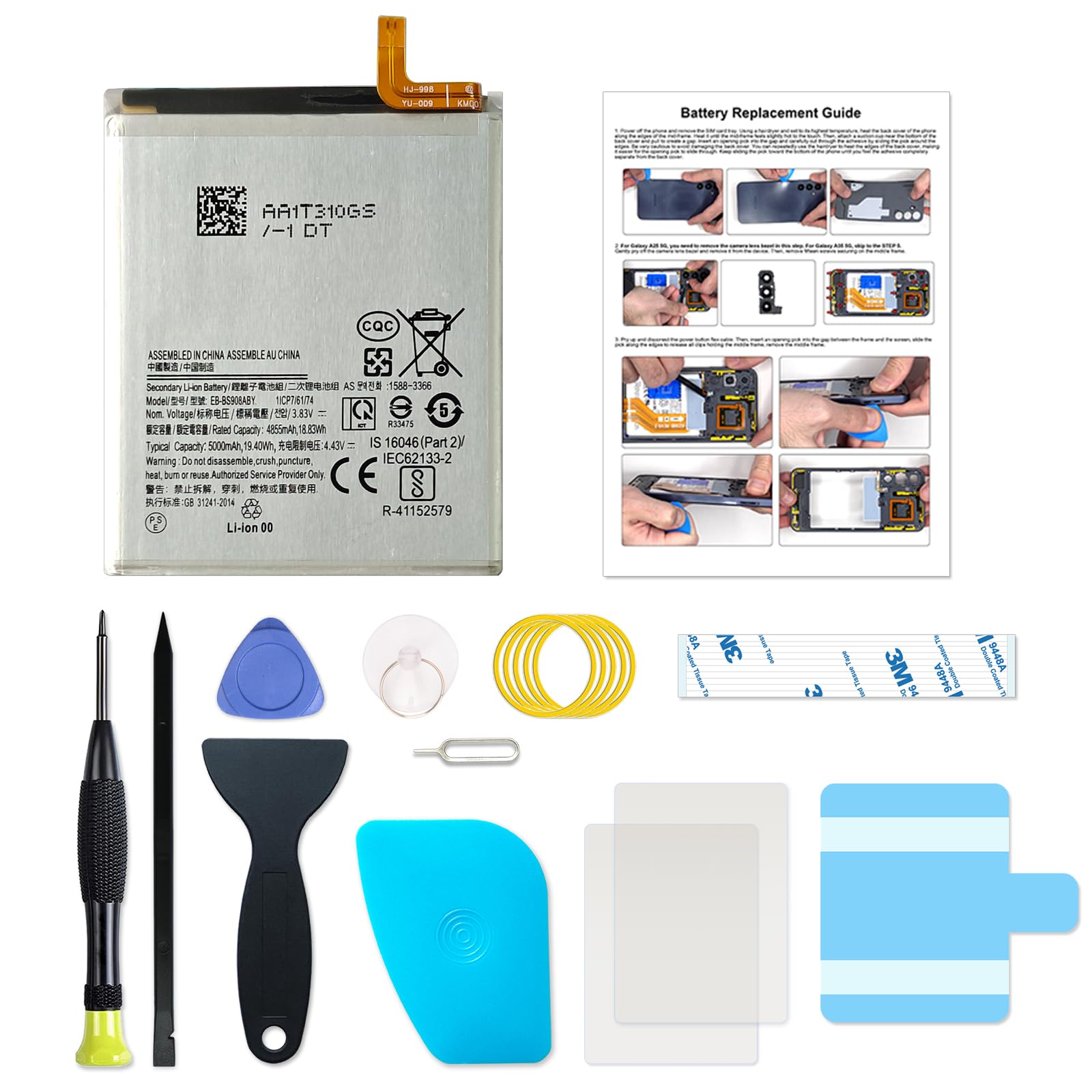 New EB-BS908ABY Battery Compatible with Galaxy S22 Ultra SM-S908B/U/U1/W/E, with Instruction & DIY Toolkit