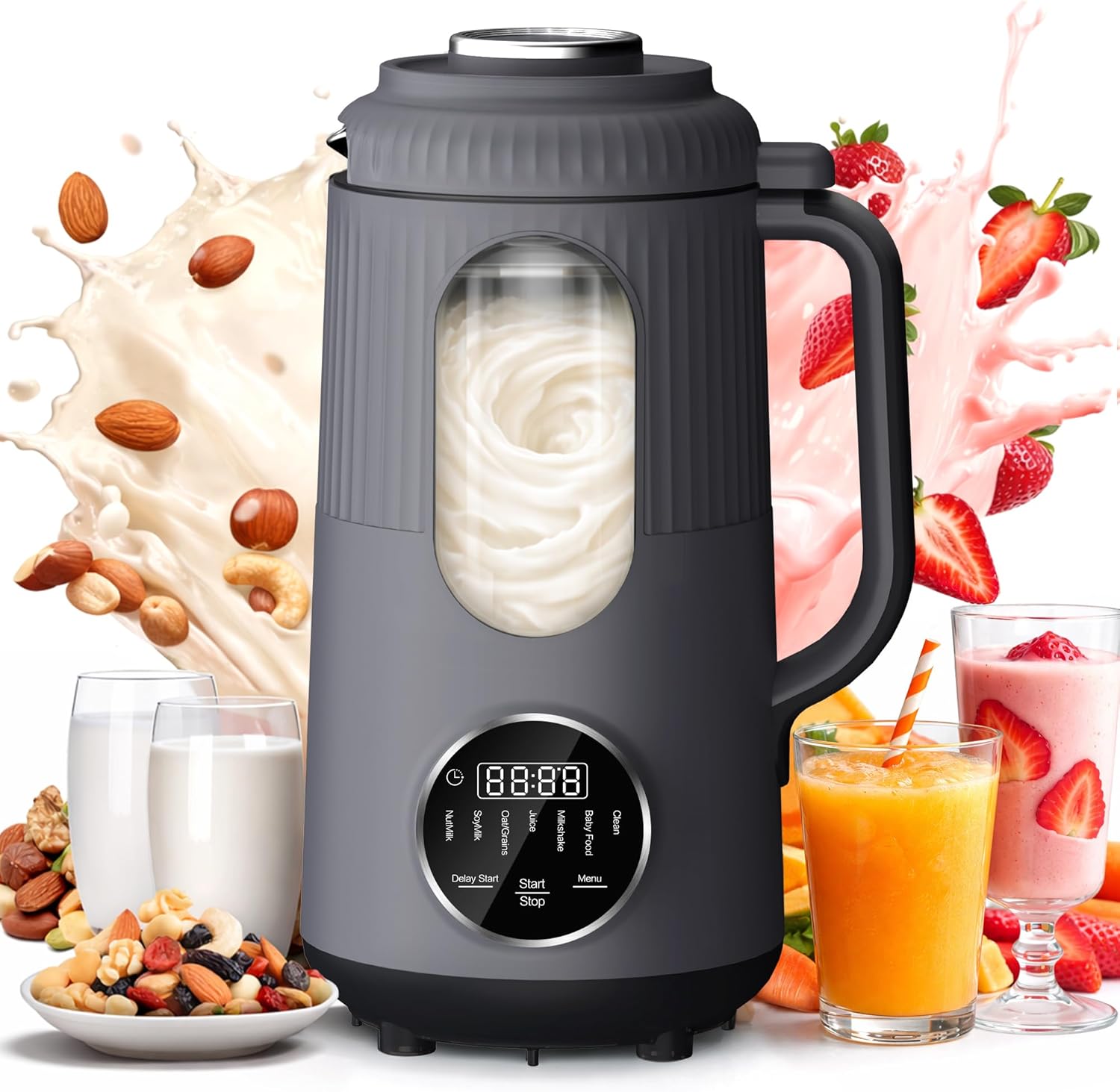 SilkSpin Milk-Smooth Nut Milk Maker Machine, 35oz Automatic Soy Milk Maker for 4 Families, Mini Blender for Homemade Oat, Almond, Soybean, Plant-Based Milk, Juice, MilkShake with 12H Delay Start