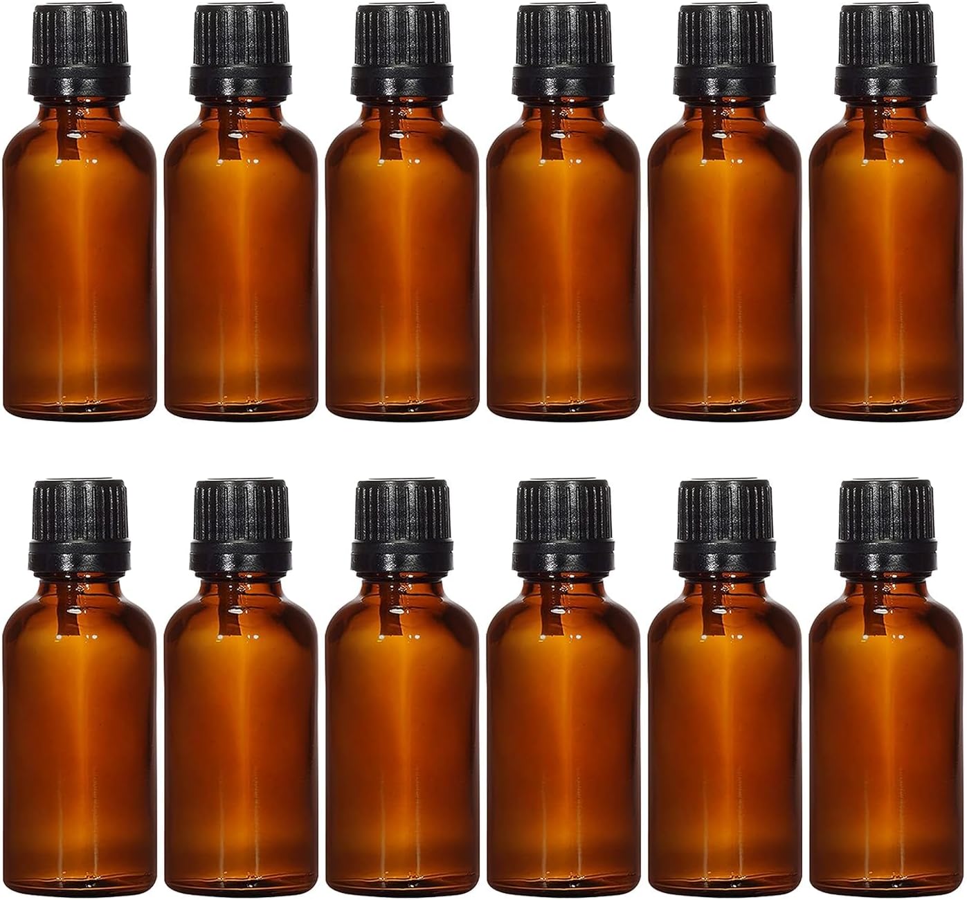 Mkd2 Rise Empty Amber Glass Bottle 30ml, Set of 12 with Leak Proof Euro Dropper Black Cap. Ideal to Store Essential Oils, Fragrances, Medicines, DIY Perfumes, Homeopathy & Refillable