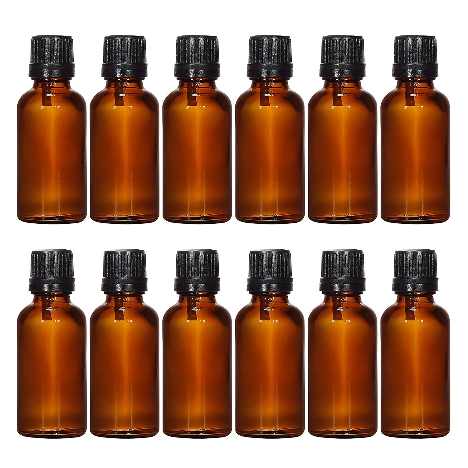 Mkd2 Rise Empty Amber Glass Bottle 30ml, Set of 12 with Leak Proof Euro Dropper Black Cap. Ideal to Store Essential Oils, Fragrances, Medicines, DIY Perfumes, Homeopathy & Refillable