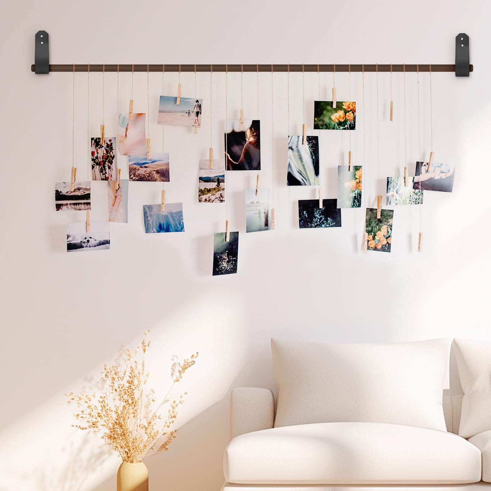 2 ganchos de madera para tapiz, barra telescópica, ajustable, estética, para colgar en la pared, barra rústica de madera maciza para tapices, mantas, cortinas y decoración de pared (9-60