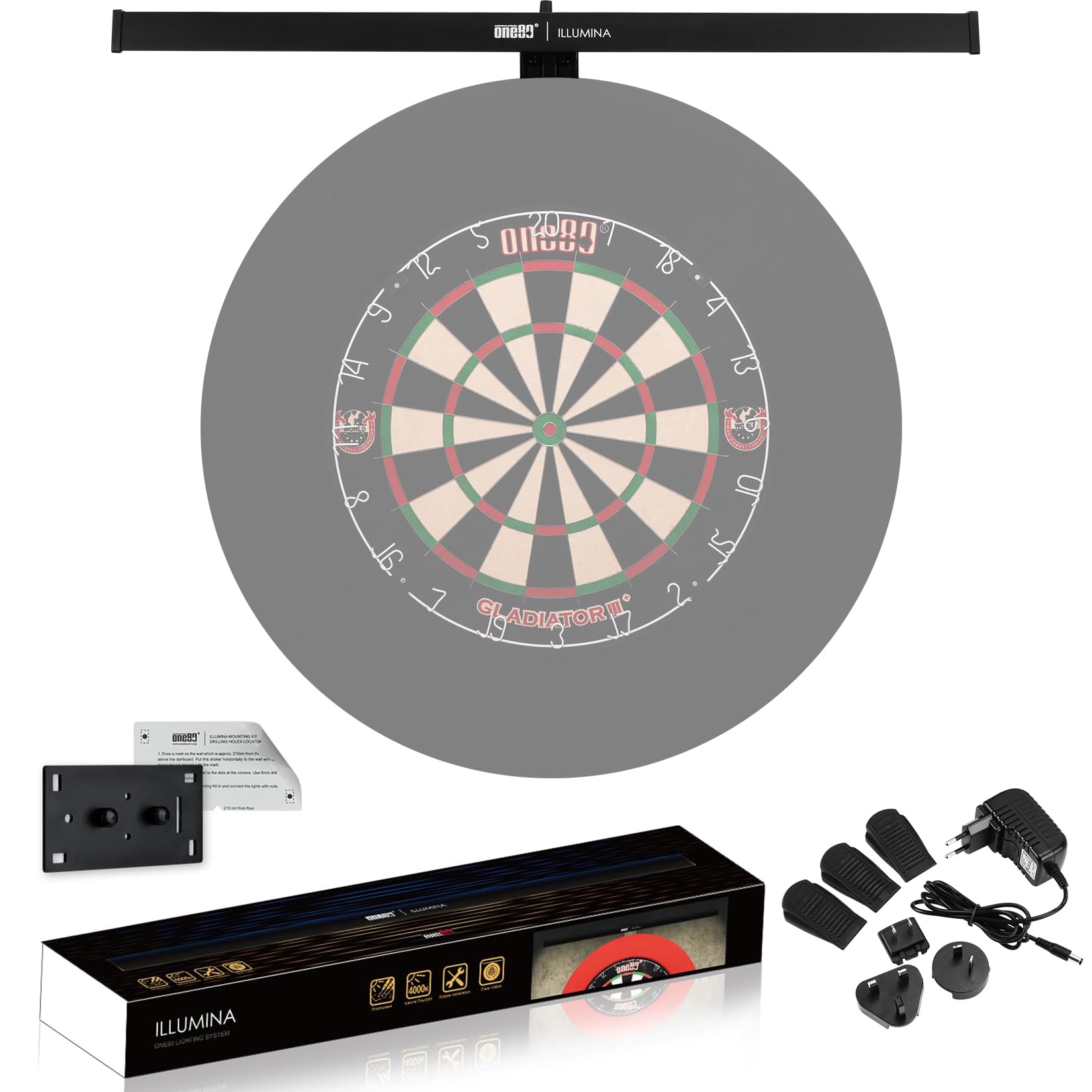 ONE80 Dartscheibe Beleuchtung Dart Illumina LED Beleuchtung für Dartscheibe Kork Dartscheibe Elektronisch Dartboard licht System Dartboard Beleuchtung System mit gebrandetem kleinen