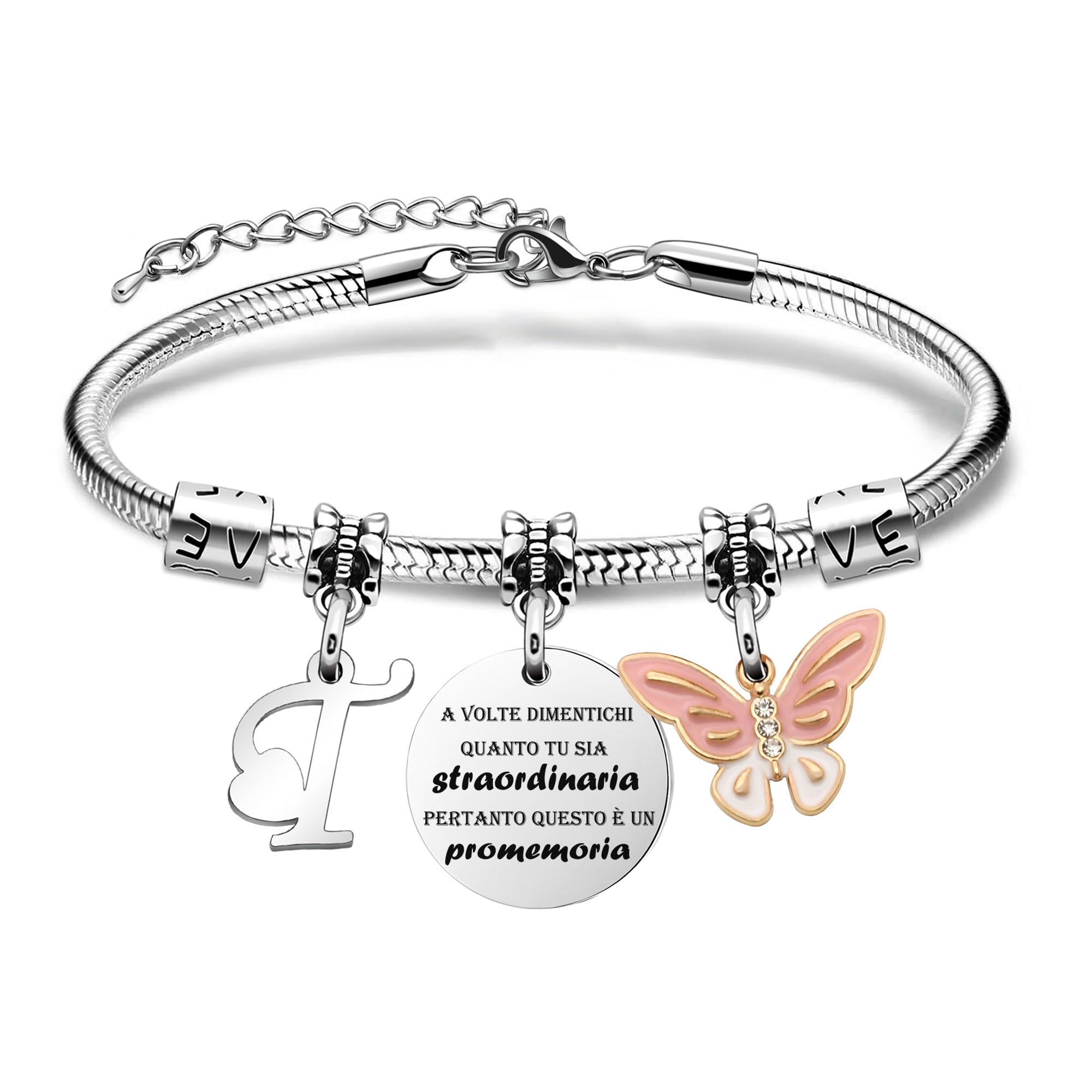 SAMORION A Volte Dimenticati quanto tu sia straordinaria pertanto questo è un promemoria-Moda Rosa Farfalla Ciondolo Lettere Iniziali Braccialetti Regalo Ispiratore Per le Donne Ragazze Nipote