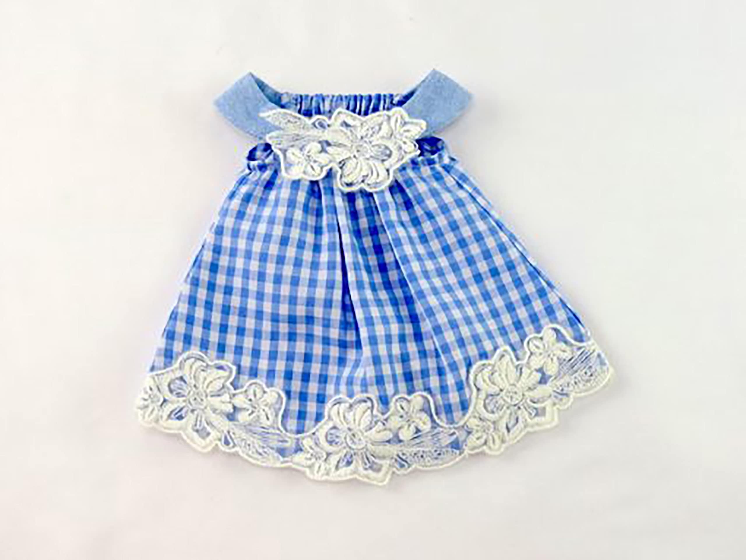American Fashion World Blue and White Checkered Dress with Lace Dress for 14-Inch Dolls | Premium Quality & Trendy Design | Dolls Clothes | Outfit Fashions for Dolls for Popular Brands