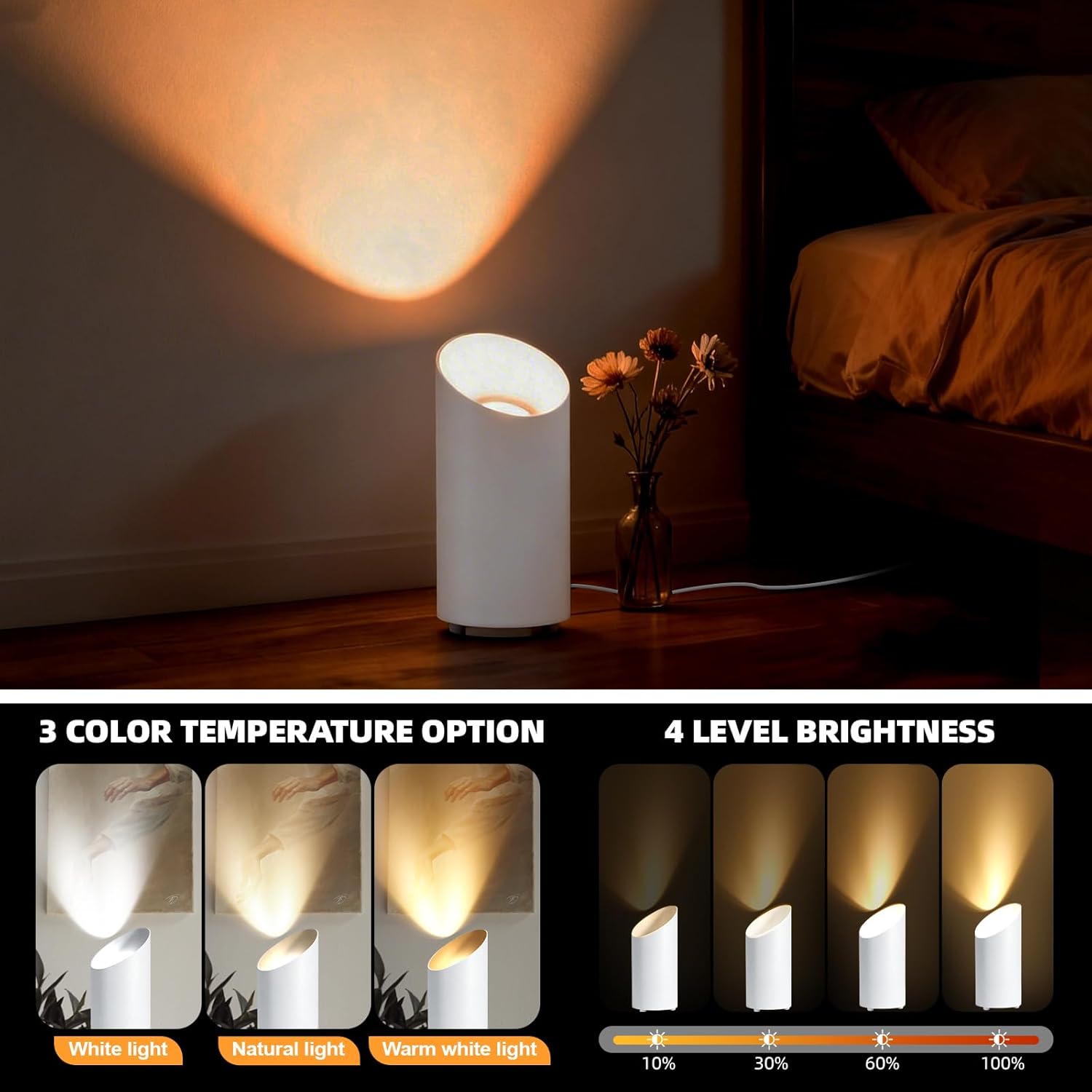 Wireless Battery-Operated Floor Can Light - 6000K LED Up Lights with Timer and Remote , 3 Color Temperatures and Dimmable Uplighting Spotlights ,Ideal for Indoor Corners, Sofas, Plants, and Wall Art