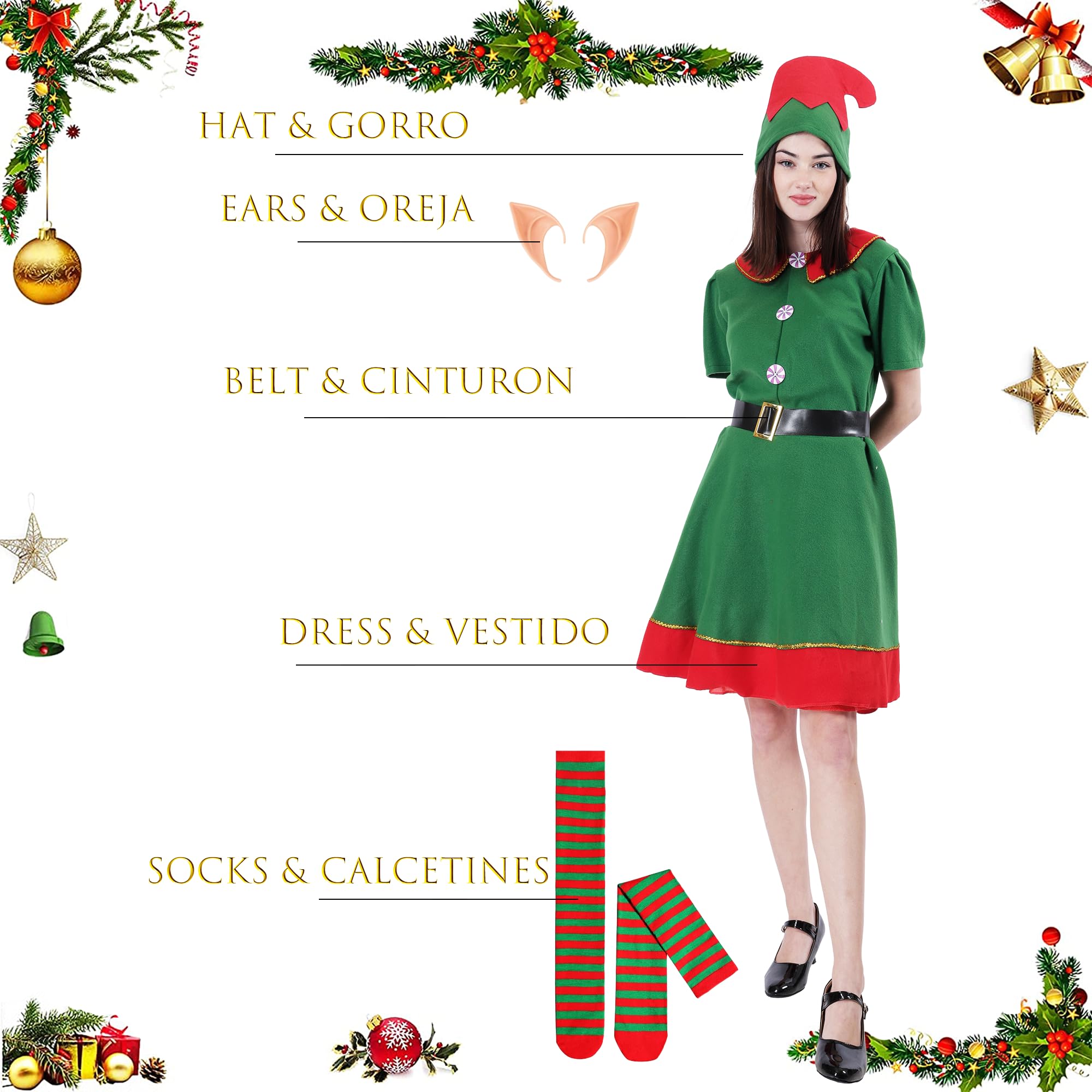 Carnavalife Elf Costume for Women Men, Children - Christmas Helper Papanoel Costume (M, Women's), Women's Elf Costume - Image 4