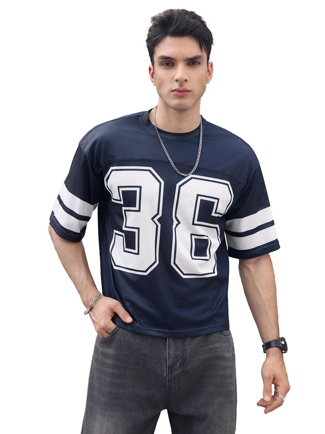 Men's Jersey Shirts Mesh Number Graphic Crew Neck Short Sleeve Streetwear Tee Loose Tops