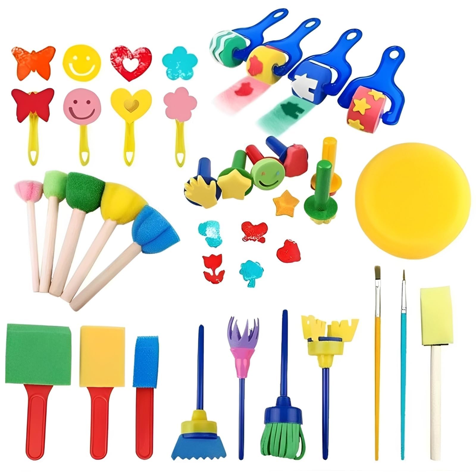 30PCS Kids Sponge Paint Brushes, Paint Brush Set Beginners, Paint Brushes for Children Early DIY Learning Paint