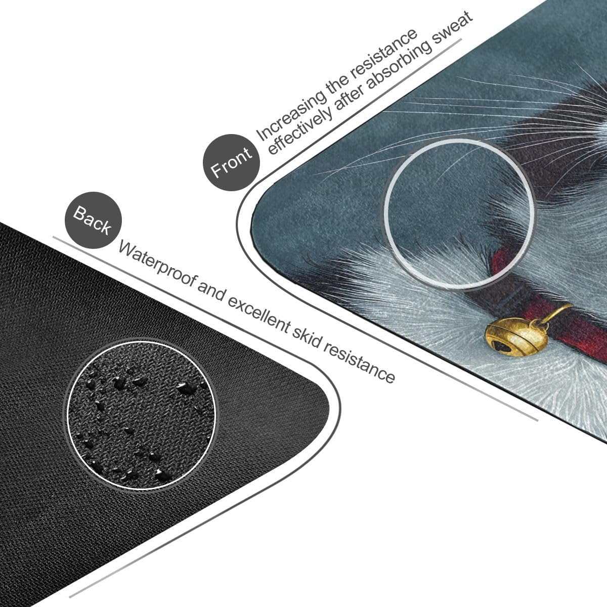 ALAZA Black White Cat Yoga Mat Non Slip Fitness Exercise Mat, Workout Mat for Yoga, Pilates and Floor Exercises