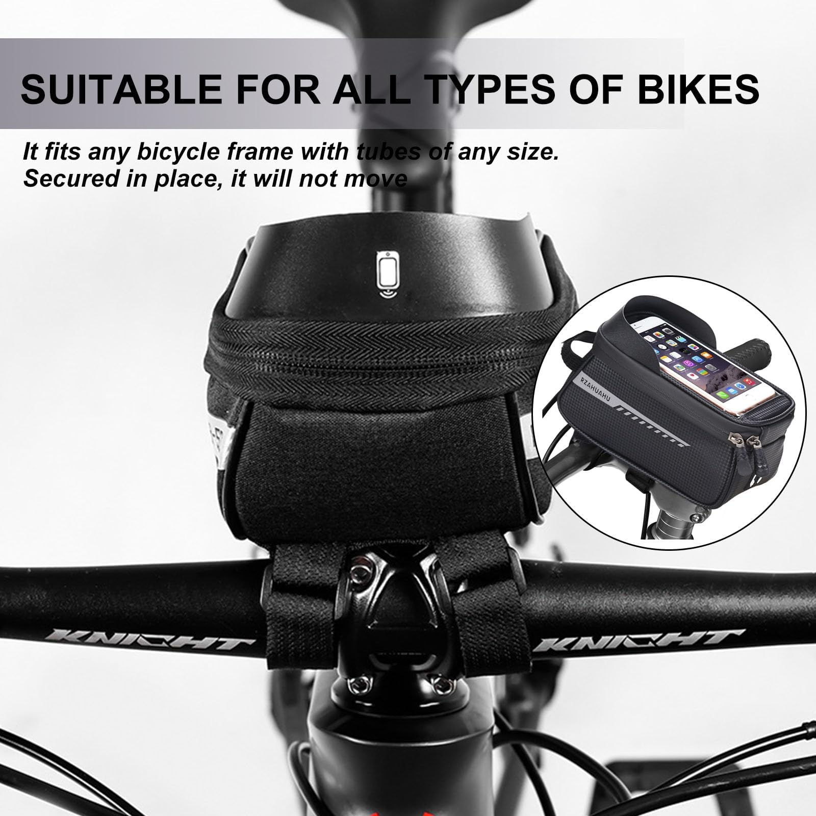 Borsa da Bicicletta per Telaio Anteriore Impermeabile – Borsa Portaoggetti con Touch Screen, Ideale per Città, MTB e Uso Quotidiano, Accessorio Essenziale per Ciclisti