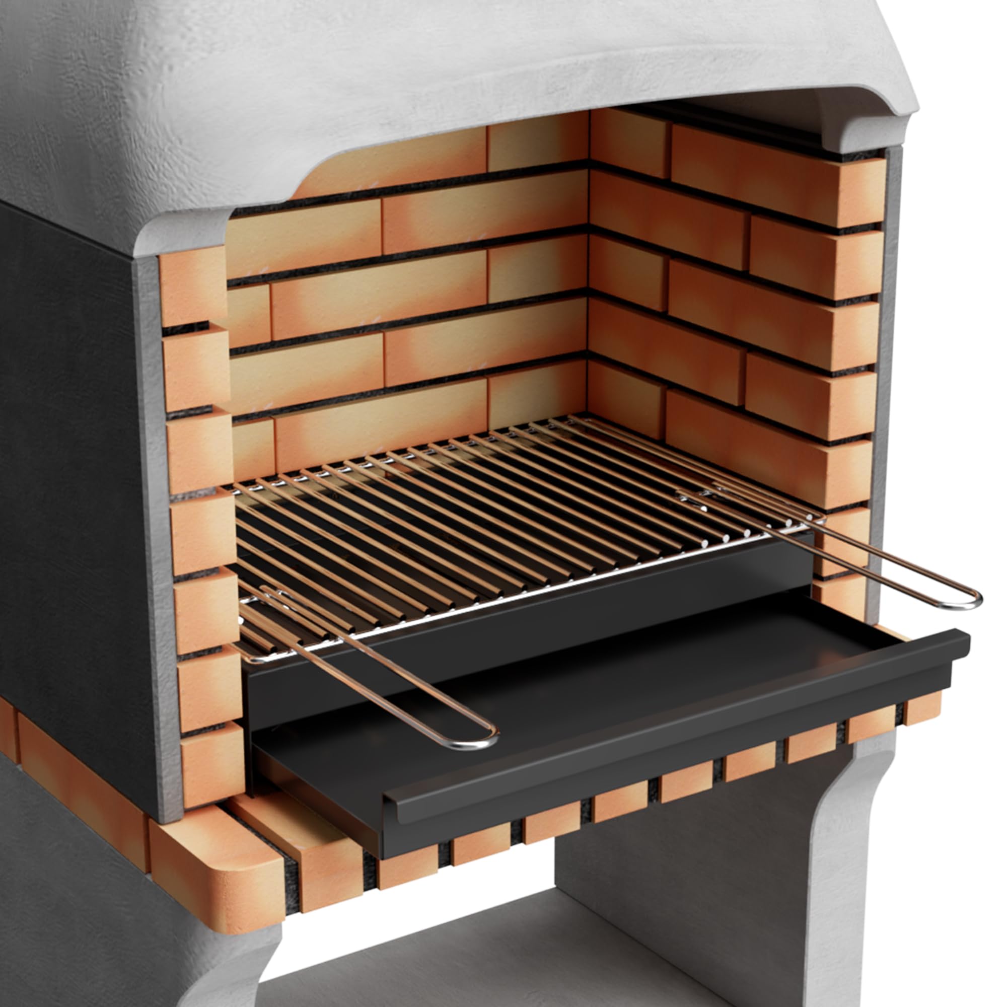 MOVELAR - Barbacoa de Obra Prefabricada de Leña y Carbón Modelo New Iberia Plus XL con Mini Soporte Lateral (Gris, Naranja - 128 x 47 x 190 cm) REF: M00049 - Cocina de Exterior para Jardín o Patio