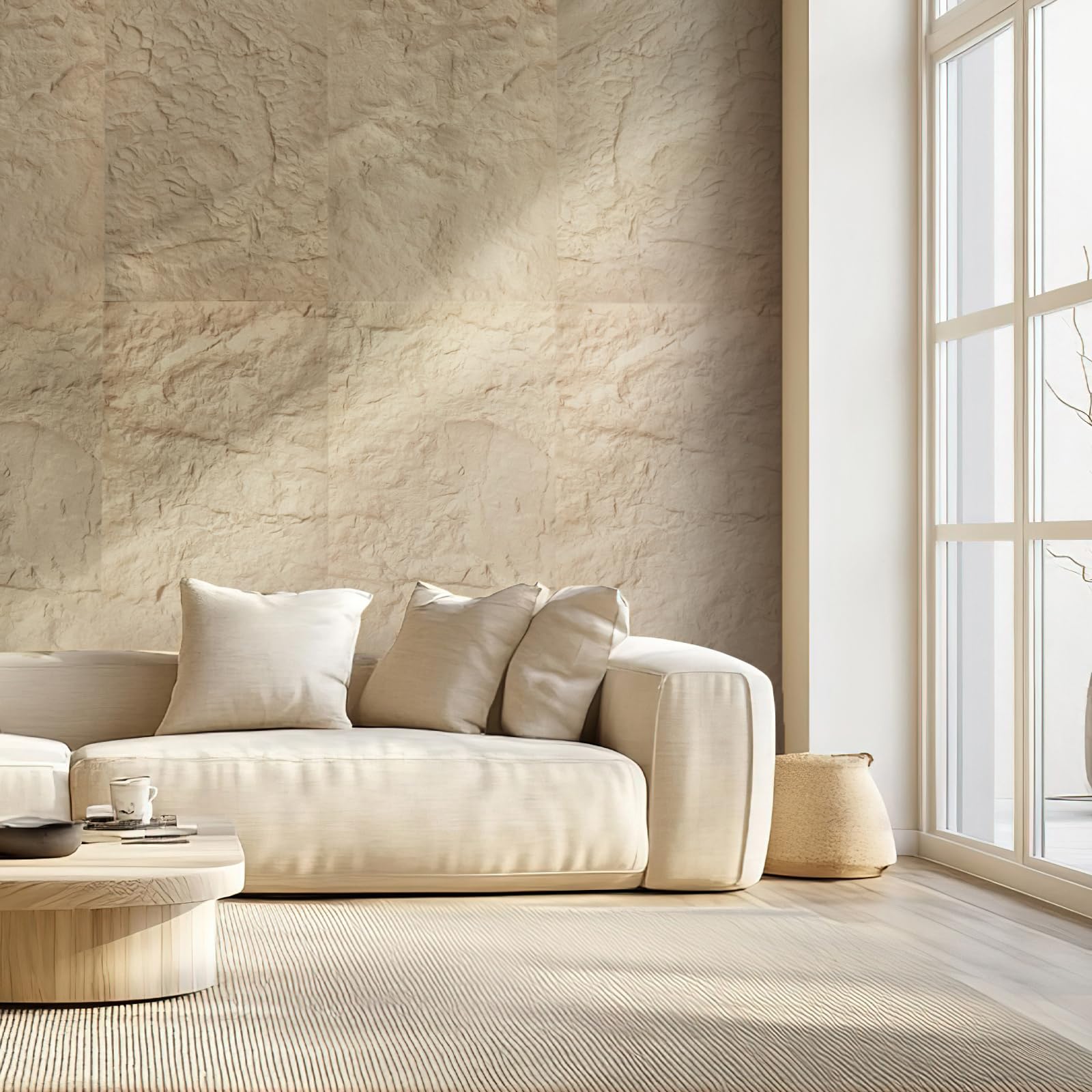 VEVOR 3D-Wandpaneele, 4er-Set 120x60 cm PU-Naturstein-Imitat-Wandverkleidung, Wanddeko, 2,97 m² Deckkraft, Inneneinrichtung für Decke, Schlafzimmer, Wohn- und Spielzimmer, Steingelb