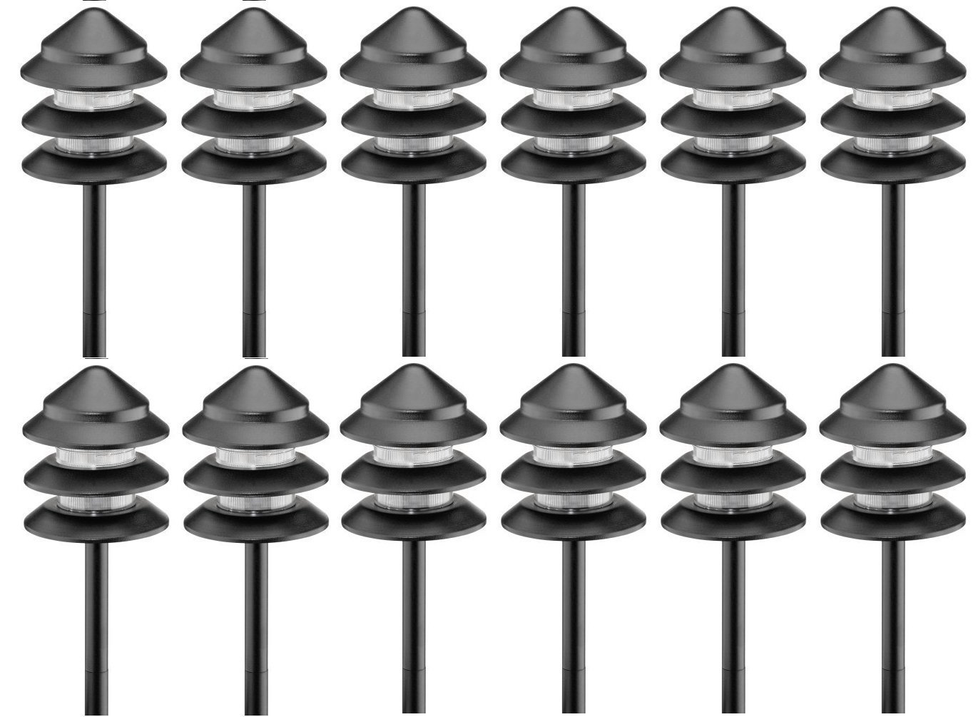 Set of 12 Malibu LT13 Low Voltage Metal Three Tier 7Watt Landscape
