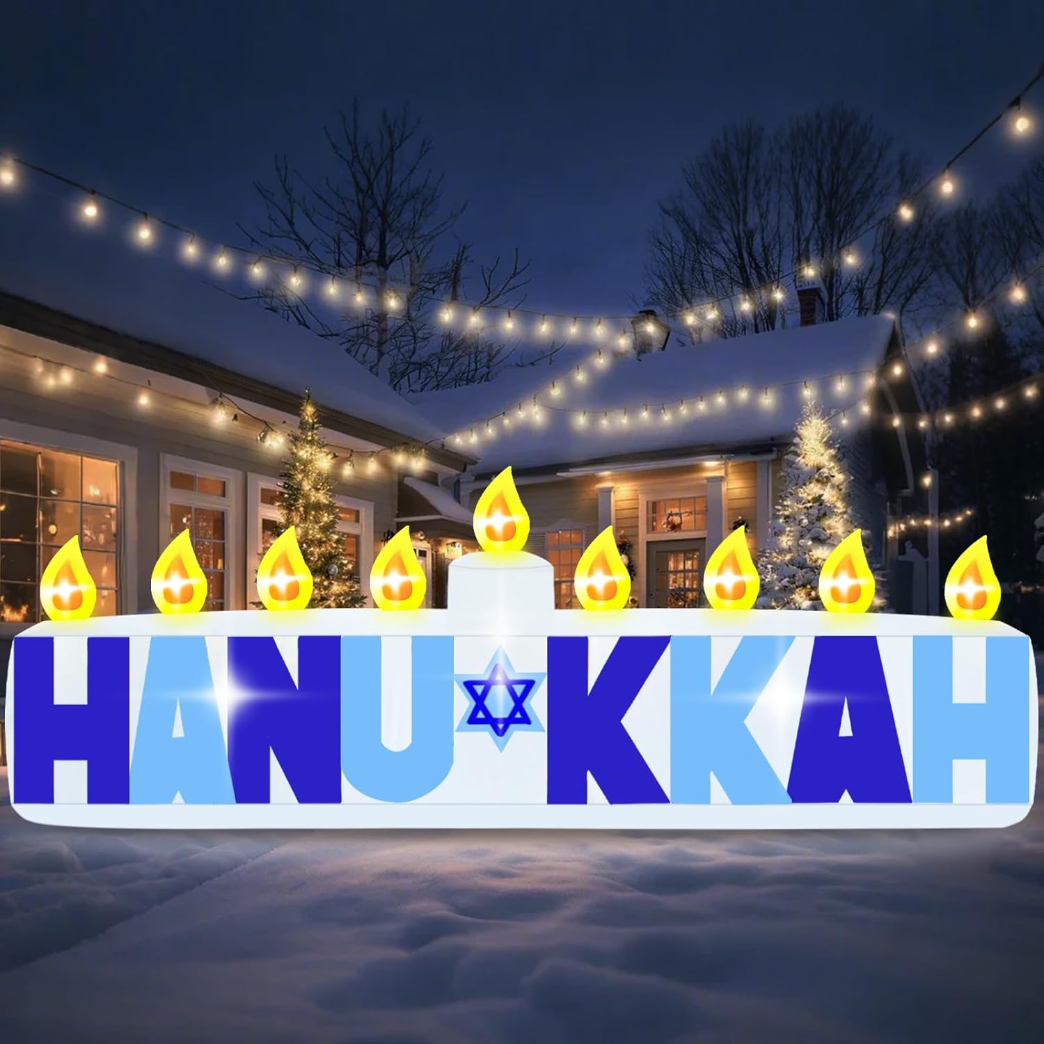 Danxilu Long 8 FT Hanukkah Inflatable Outdoor Decoration Blow Ups Candle Yard Decorations with Built-in LED Lights Inflatables Hanukkah Candle for Outside Indoor Lawn Garden Jewish Holiday Decor