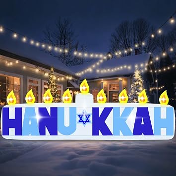 8FT Long Hanukkah Inflatable Candle Outdoor Decoration with LED Lights | Blow Ups Chanukah Star of David Yard Decor, Weather Resistant Polyester, Waterproof for Outside Lawn Garden Jewish Holiday