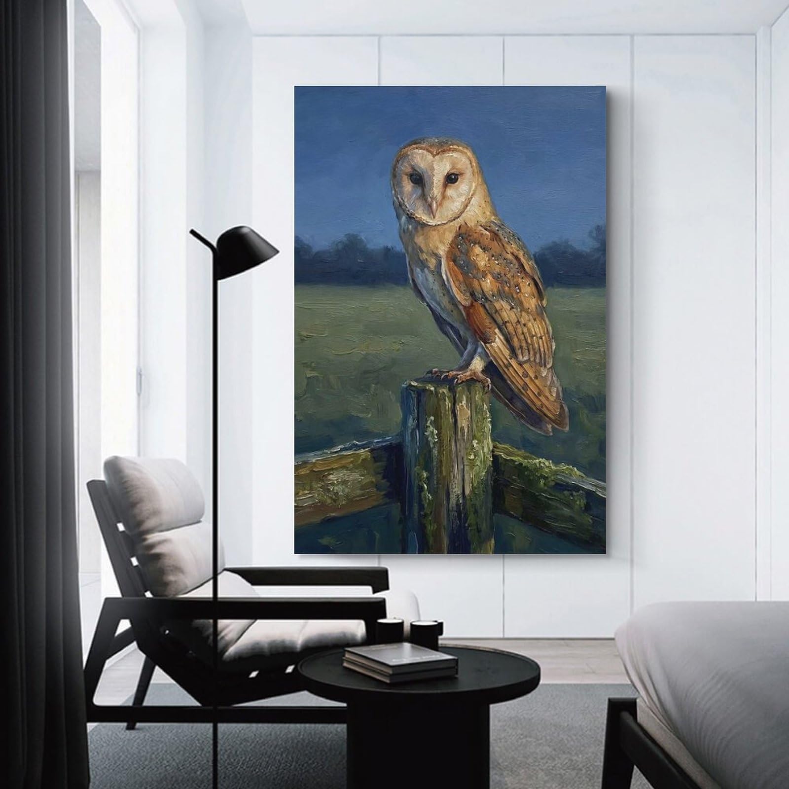 Junmoney Barn Owl Perched on A Post Room Decor Wall Art, 24x36inch(60x90cm), for Living Room, Bedroom, Office Or Hallway, Decorative Artwork with Broad Appeal