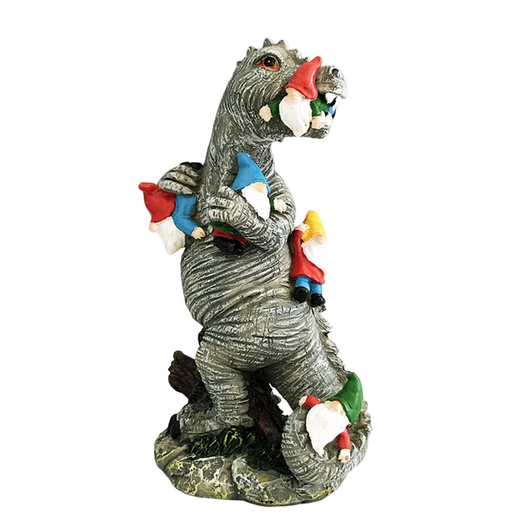 Grtheenumb Garden Ornament|Dinosaur Statue Garden Dinosaur Eating Gnomes Statues Decoration Ornaments for Patio Yard S