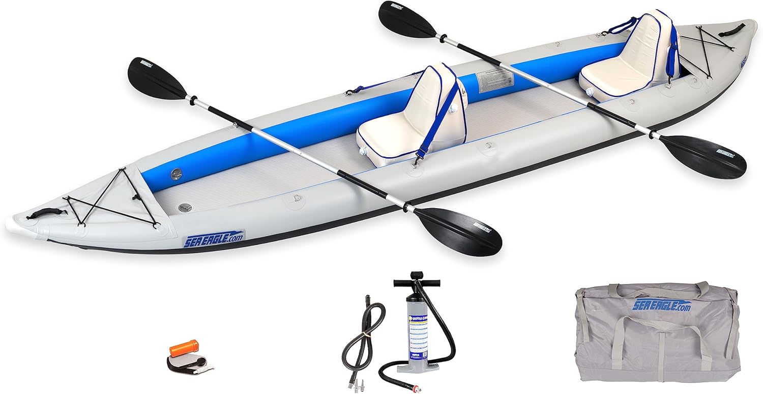 Sea Eagle 465FT Fasttrack Inflatable 15’3″ 1-3 Person Touring Kayak with Rigid External keel – Smoother Paddling Experience Light Weight