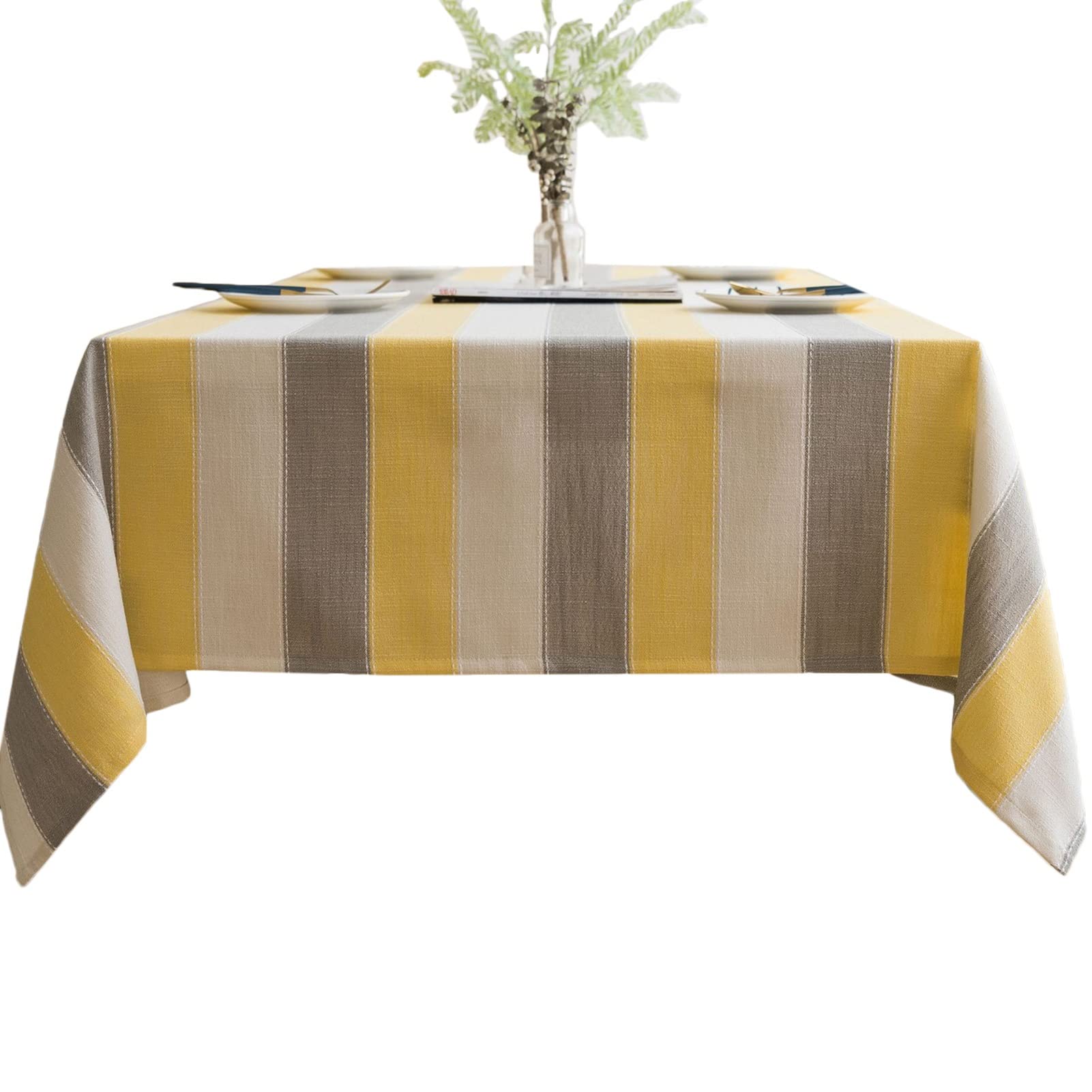 Nappe effet lin de qualité supérieure tissage géométrique jaune