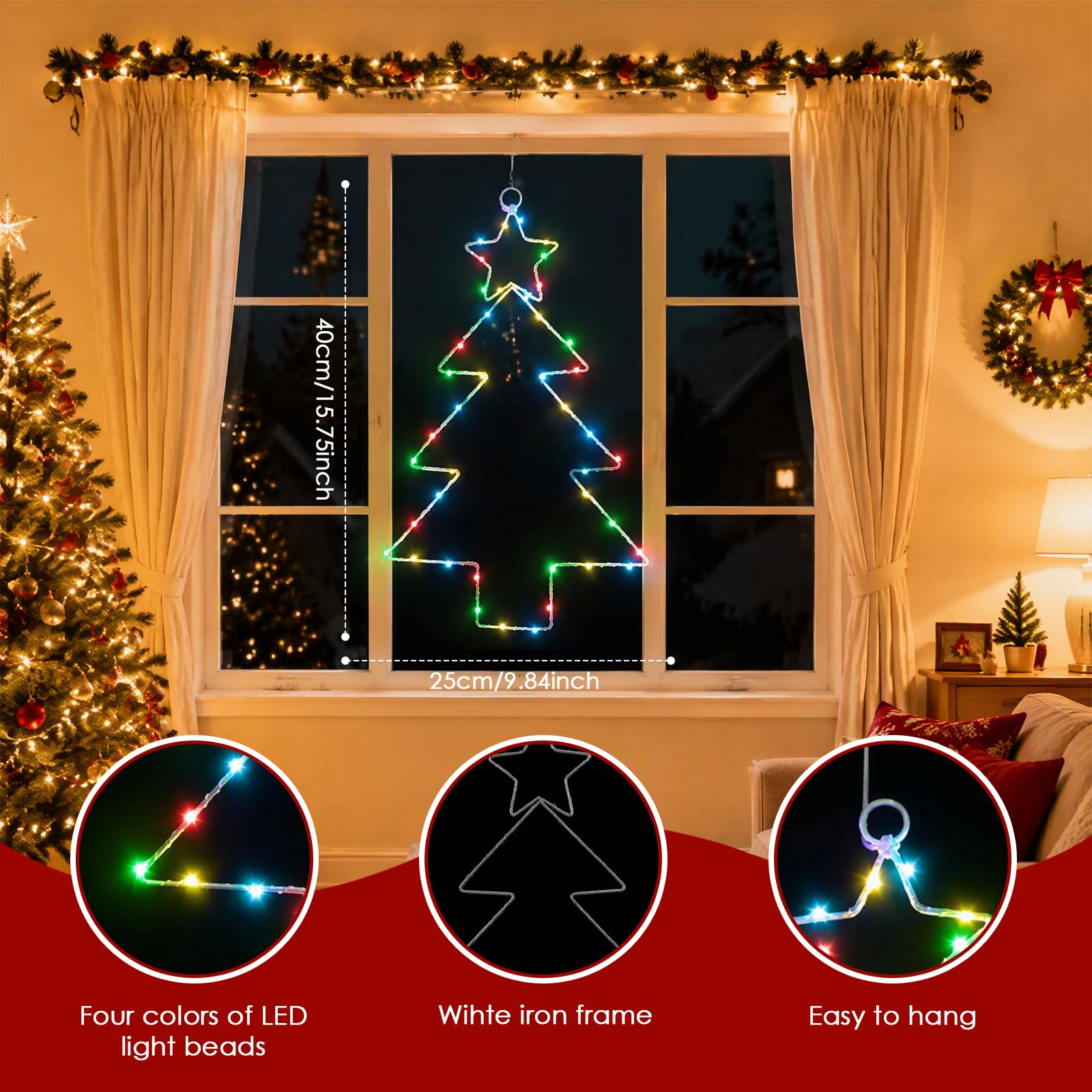 3 Stück Weihnachtsdeko Fenster Beleuchtet,LED Fensterdeko Weihnachten mit 120 LEDs,Weihnachtsbeleuchtung Fenster mit Timer & Fernbedienung,8 Modi,Fen-ster Licht Weihnachten für Innen Außen,Farbiges