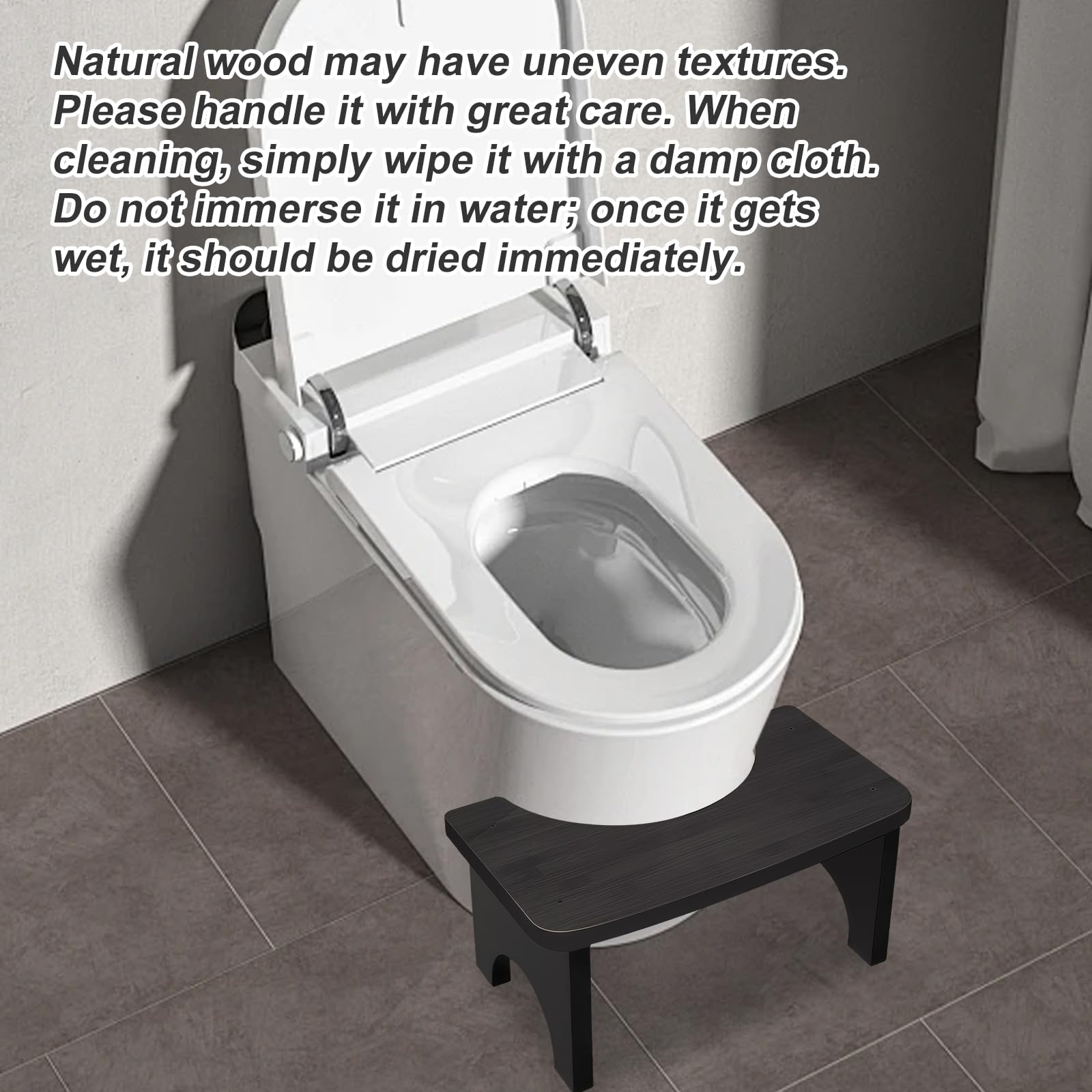 Sgabello WC in legno, per adulti e bambini, 37 × 20 × 17 cm, ergonomico, per migliorare la defecazione, sgabello antiscivolo per bagno, nero