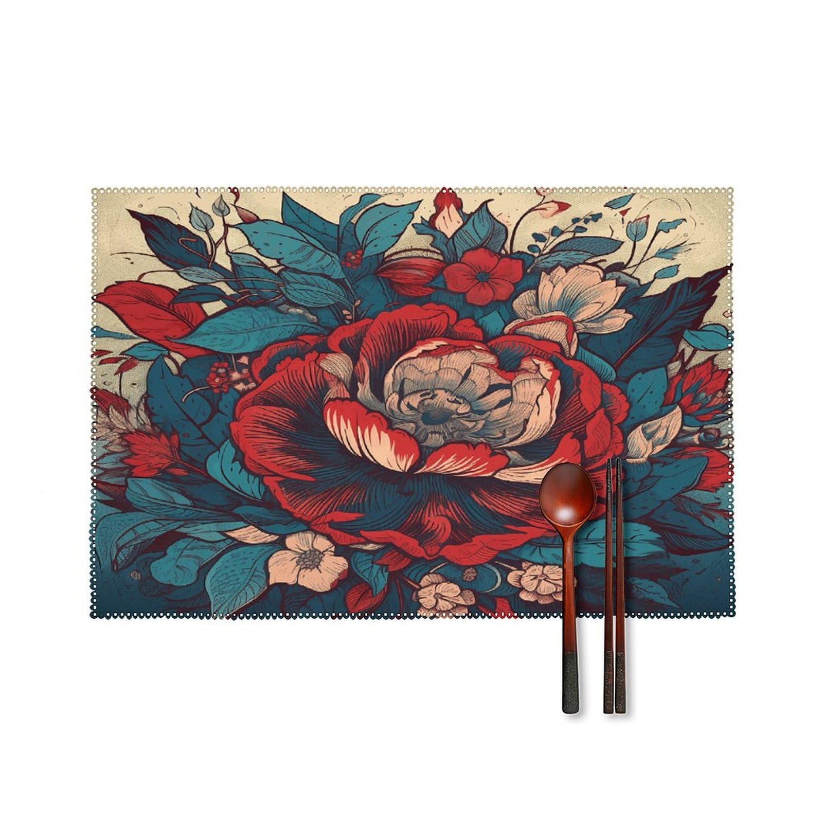 Fodpand Style Flowers With Leaves Placemats Set Of 4 Place Mats Table Mats