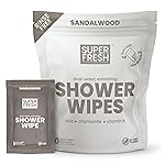 Super Fresh Shower Wipes Large Sandalwood Body Wipes for No Rinse Bathing Personal Hygiene Gym Travel or Camping Enriched with Aloe and Vitamin E 10 Individually Wrapped Disposable Sheets