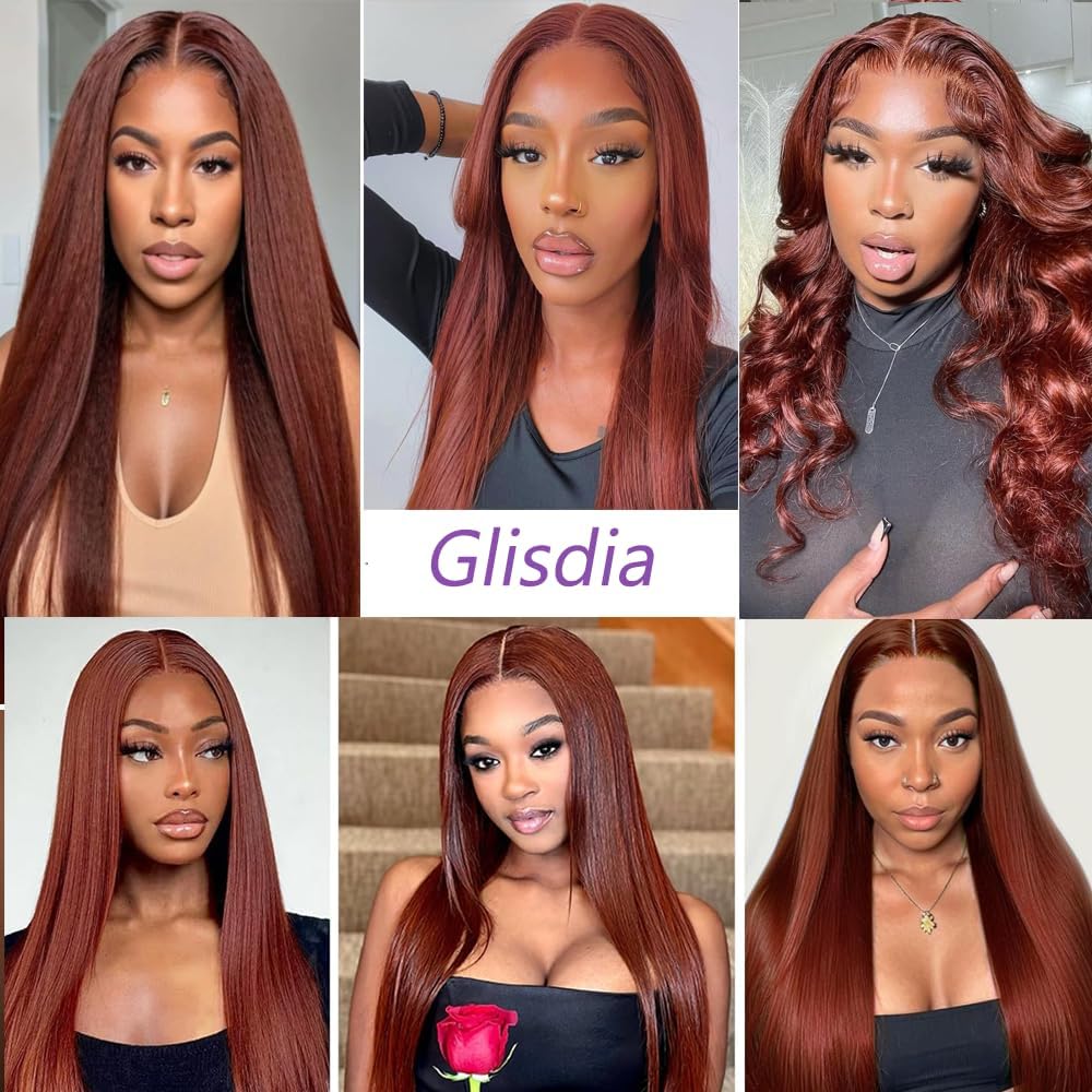 4x4 Color 33 Straight Reddish Brown Closure Invisible Hd Lace Closure Brazilian Human Hair Pre-plucked Bleached Knots Wet And Wavy Closure For Women 12 Inch