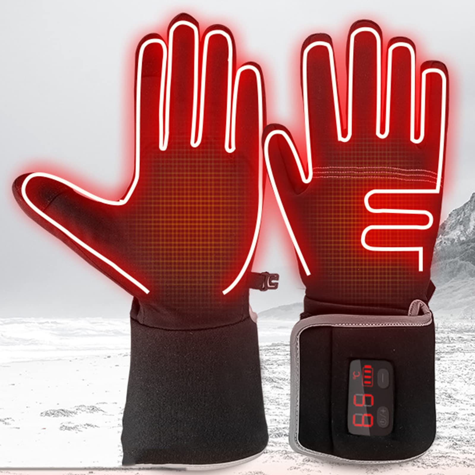 CHEWYNP Guanti da Moto Riscaldati, Guanti Riscaldati Elettrici Guanti da Campeggio Scaldamani con Batteria Ricaricabile Guanti Impermeabili per Esterni Guanti Termici con Touch Screen Fing