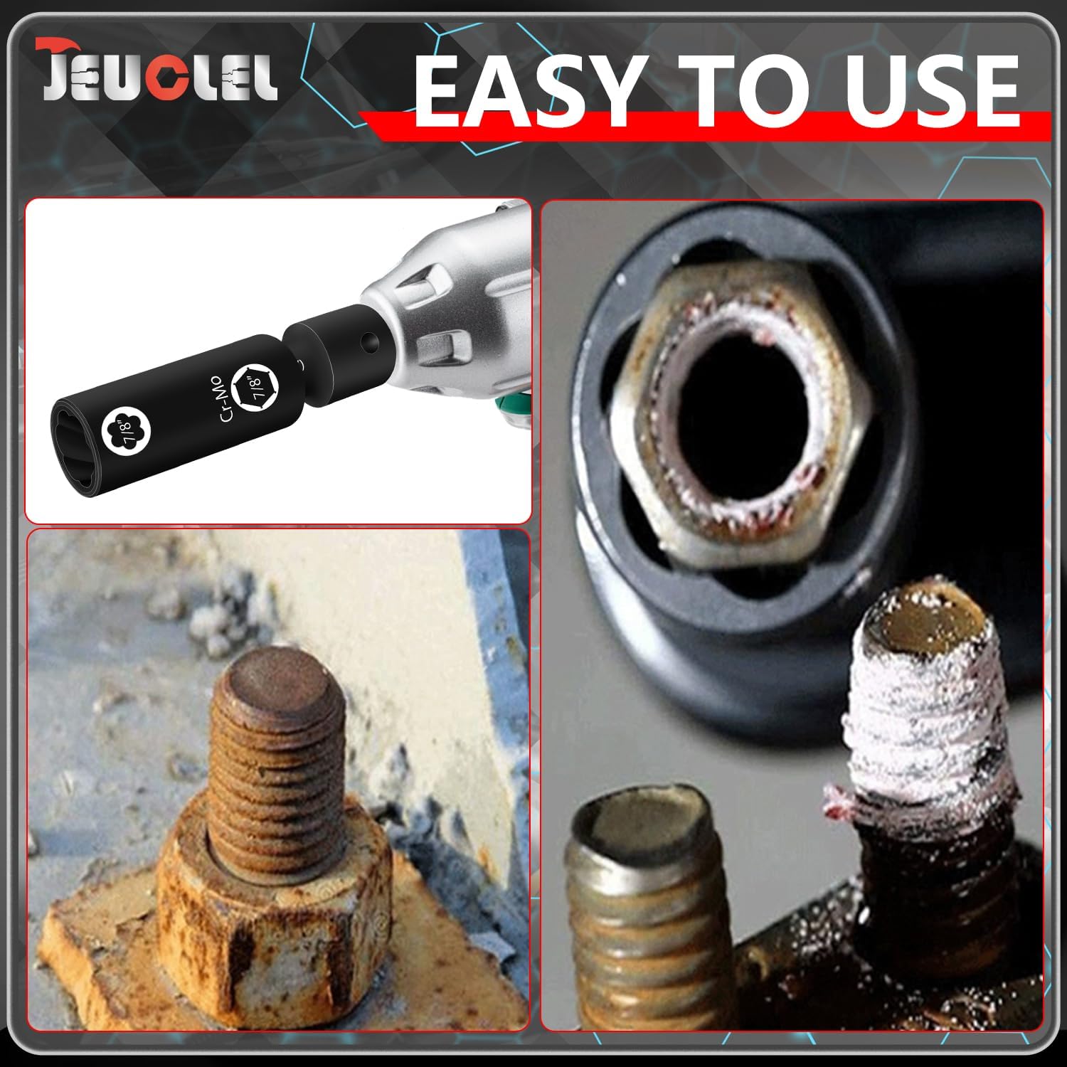 6PCS 1/2" Dr Metric/Sae Flip Wheel Thin Wall Socket & Lug Nut Socket Set, 17mm, 19mm, 21mm, 13/16”, 7/8” Dual-End Thin Wall Nut Sockets, Double Sided Lug Nut Extractor, Rusty | Stuck Nut