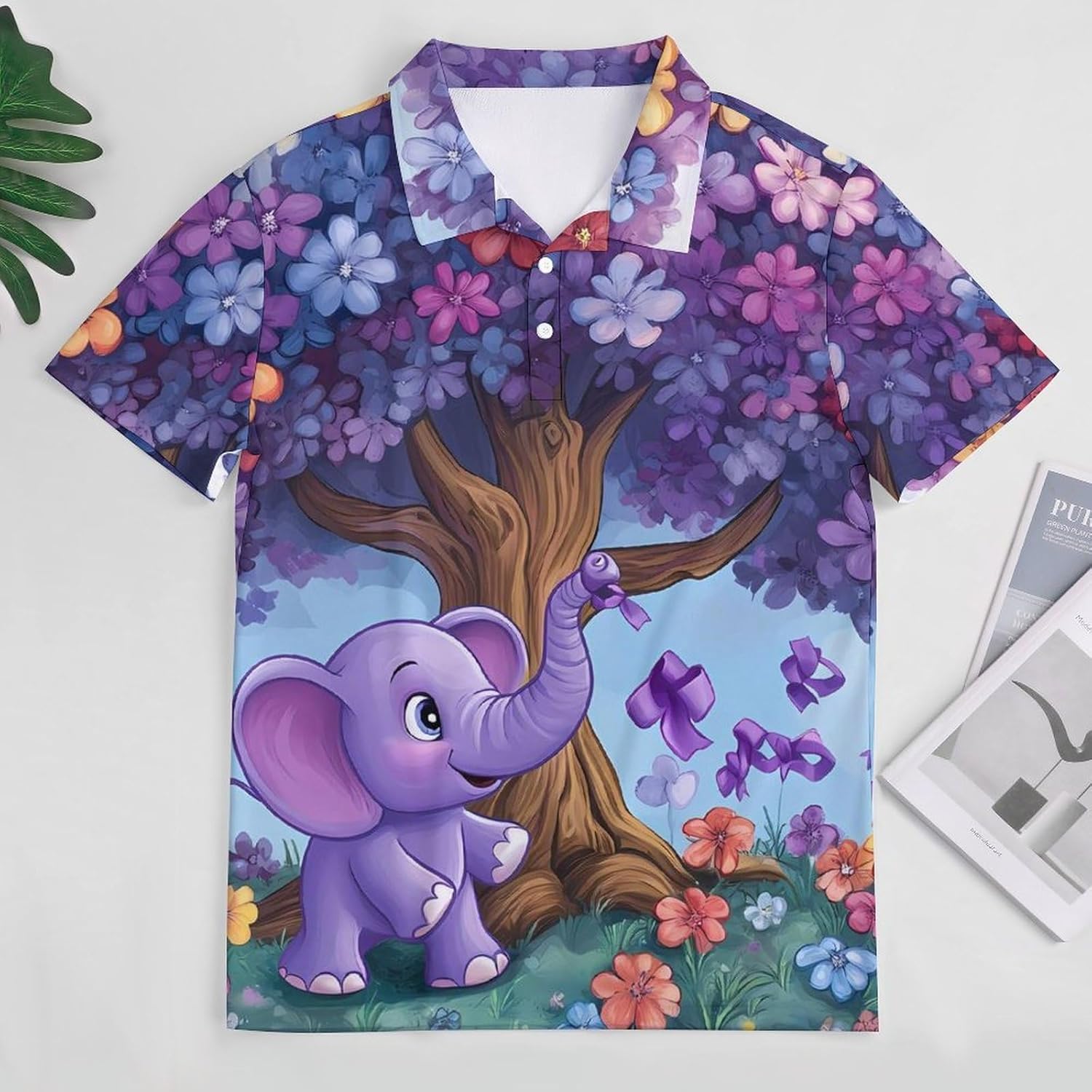 Alzheimers Awareness Purple Ribbon Elephant Womens Golf Polo Shirts Collared Short Sleeve T Shirt Casual Athletic Tops