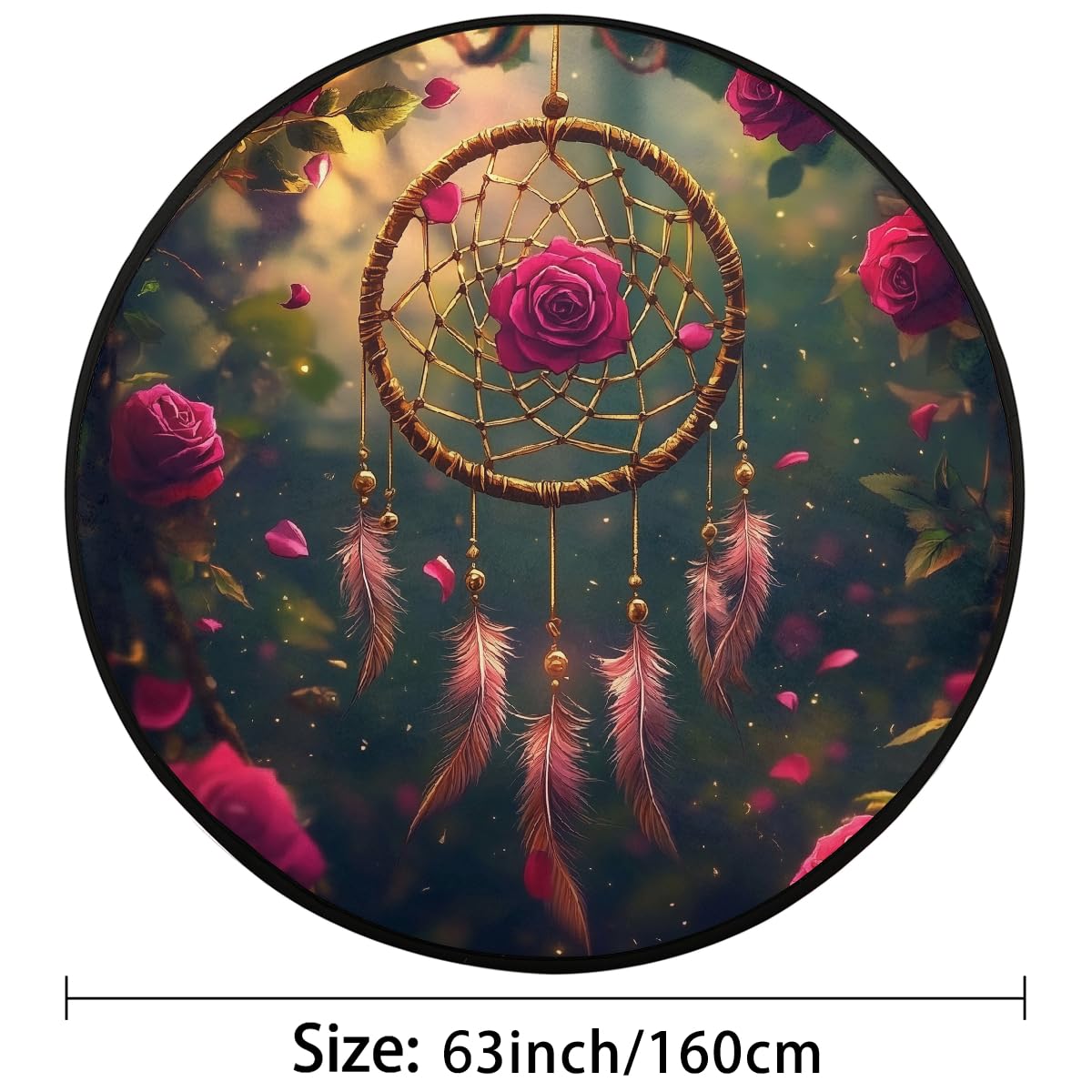 Rose Forest Traumfänger-Teppich, rund, waschbar, Gaming-Teppich für Schlafzimmer, Wohnzimmer, Arbeitszimmer, Bodenmatte, 160 cm