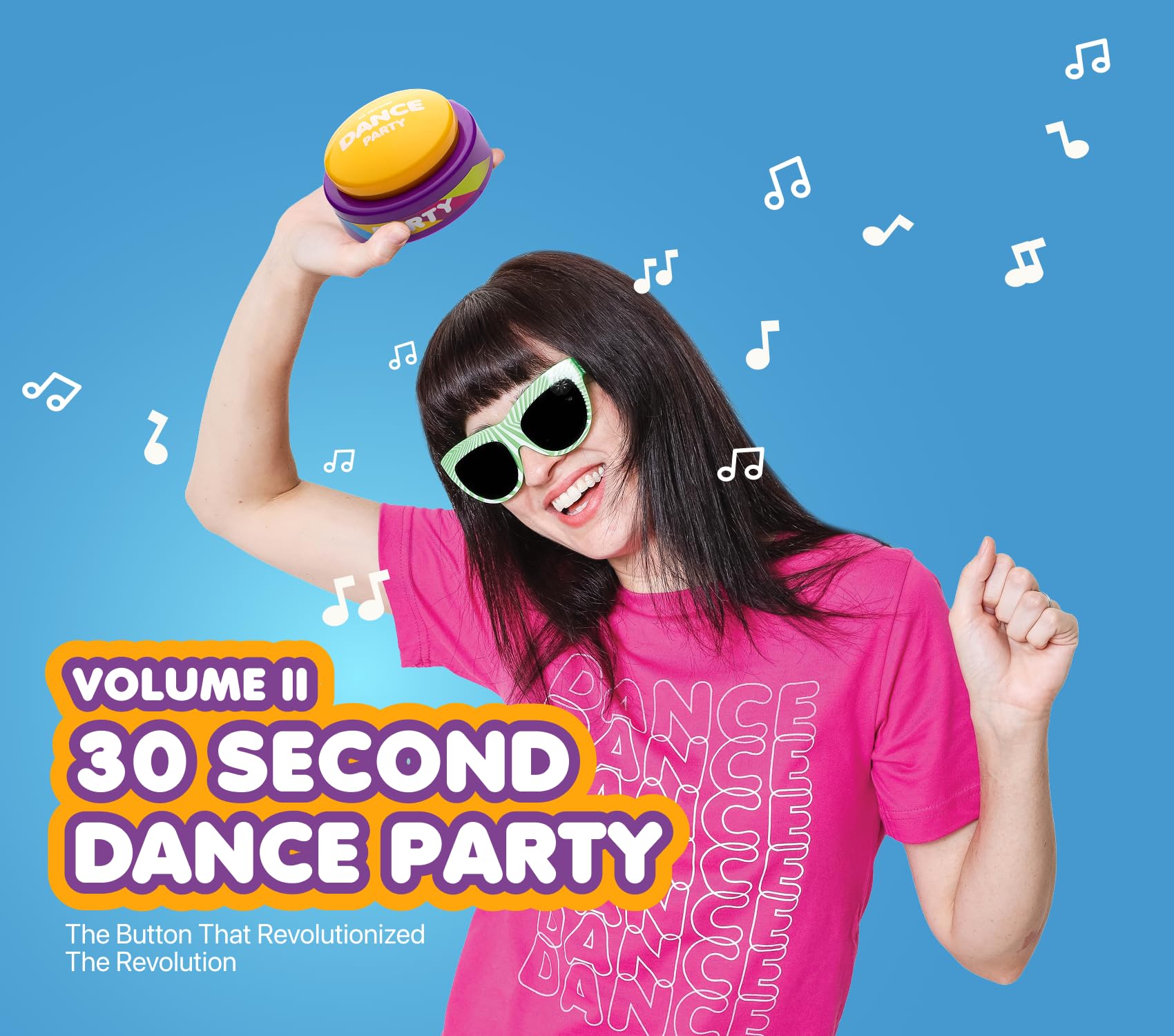 30 Second Dance Party Volume II | Bottoni per festa da ballo con musica, idea regalo, giocattolo per ufficio, arancione (confezione da 8)