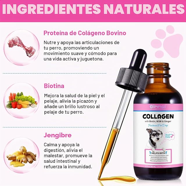 Foto 2 de 7 de Colageno para Perros, Gotas De Colageno para Perro 60Ml, Rico En Biotina